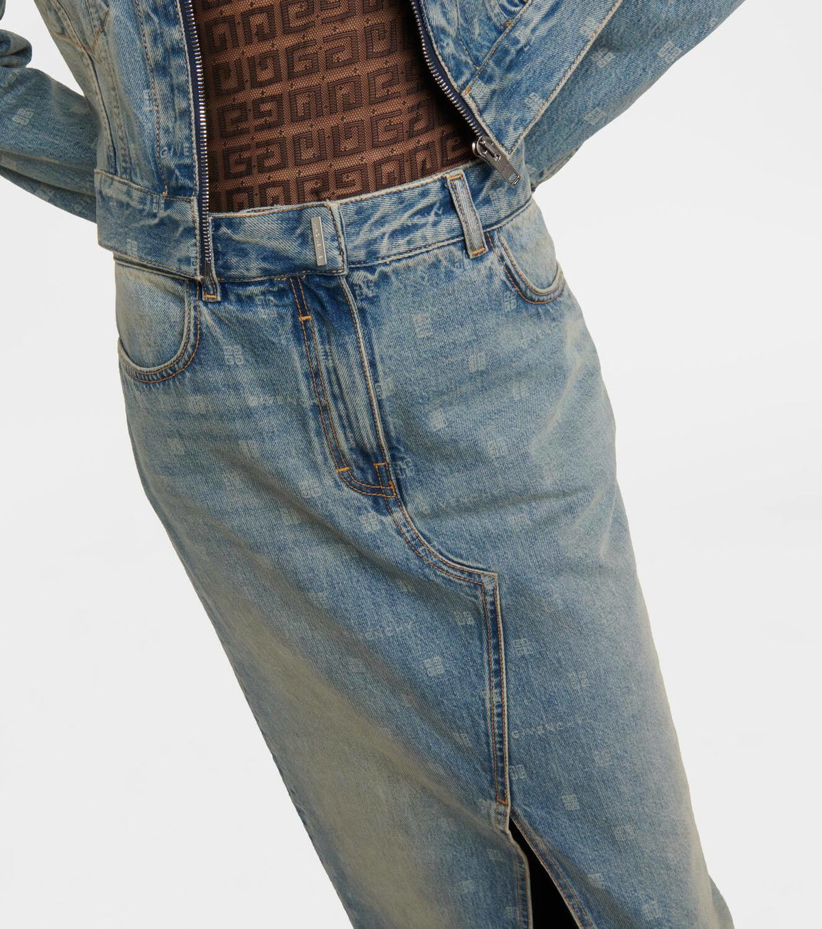 Jupe avec fente en denim - Medium Blue