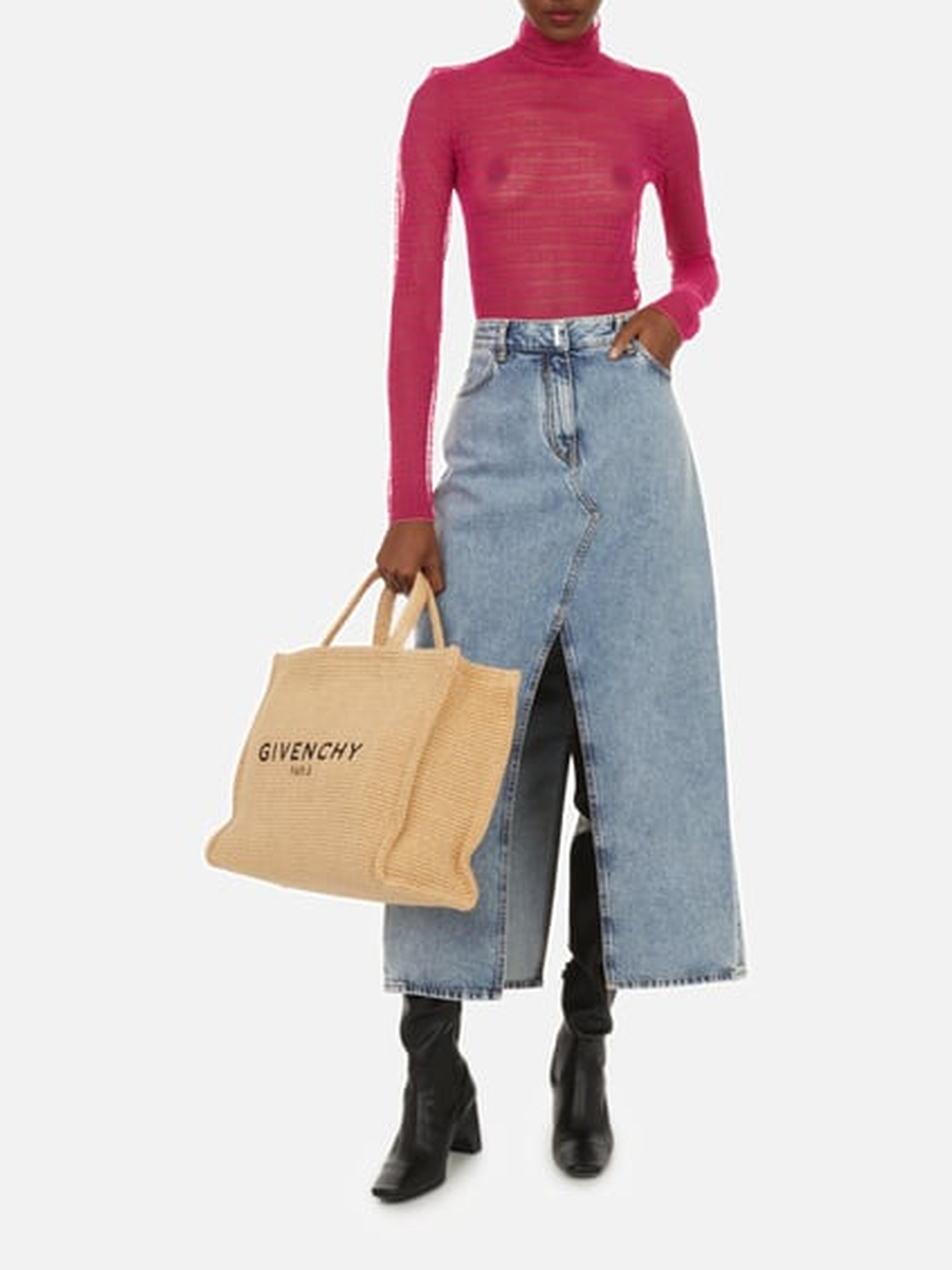 Skirt with denim slit - Light Blue