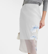 Jupe motif floral en satin - Ice Blue