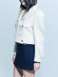 Mini jupe en tweed avec perles - Dark Navy