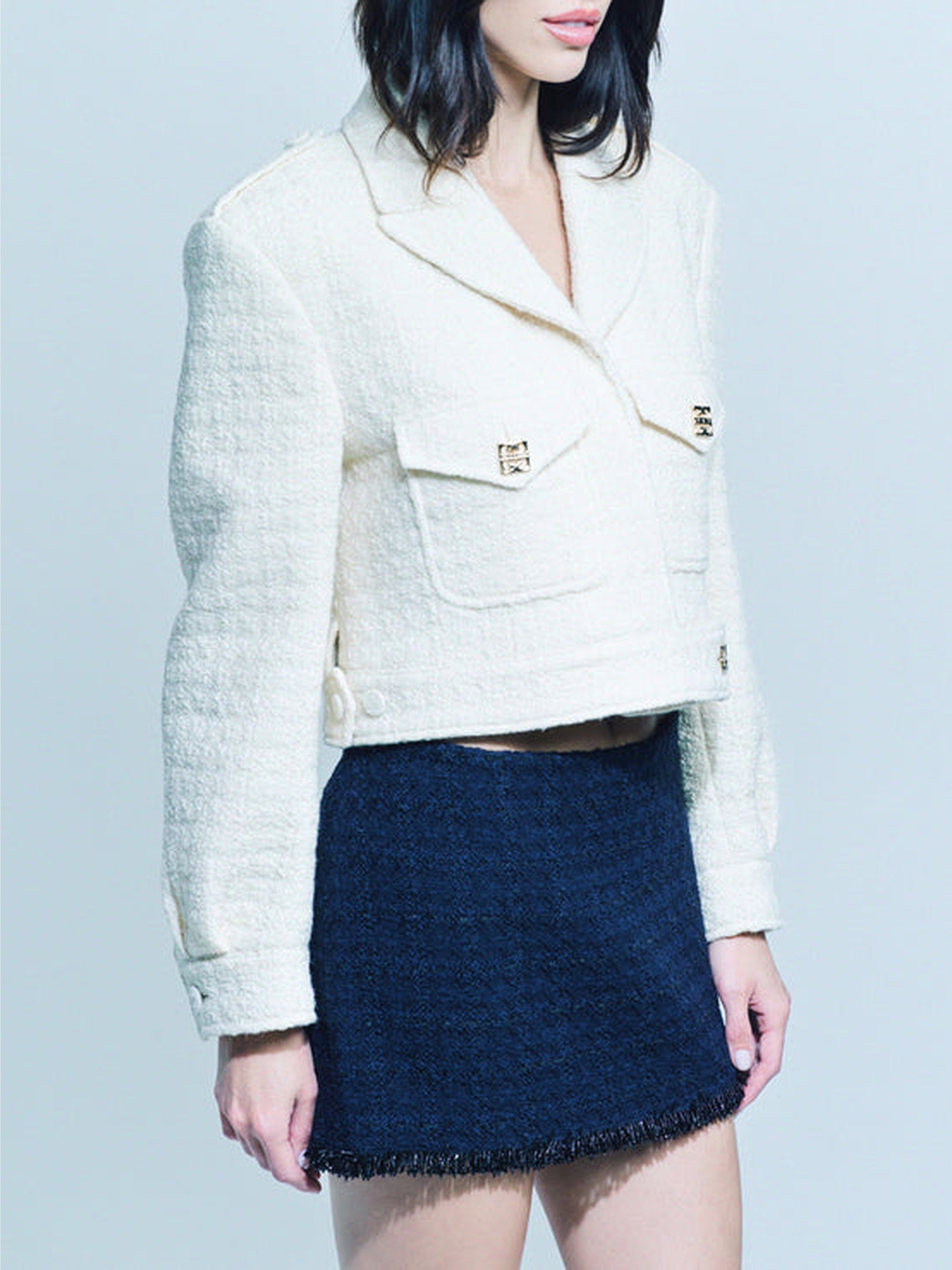 Mini jupe en tweed avec perles - Dark Navy