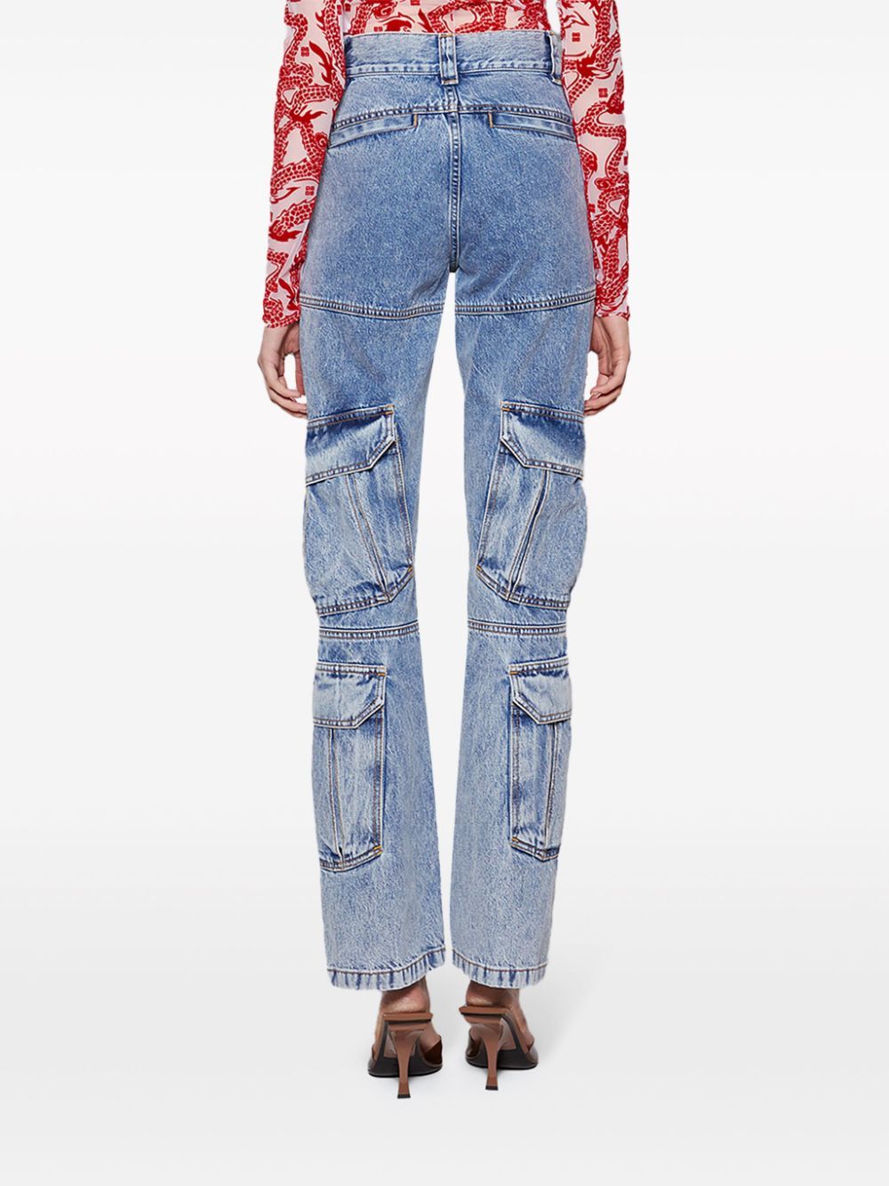 Boot Cut Cargo Jeans - Light Blue