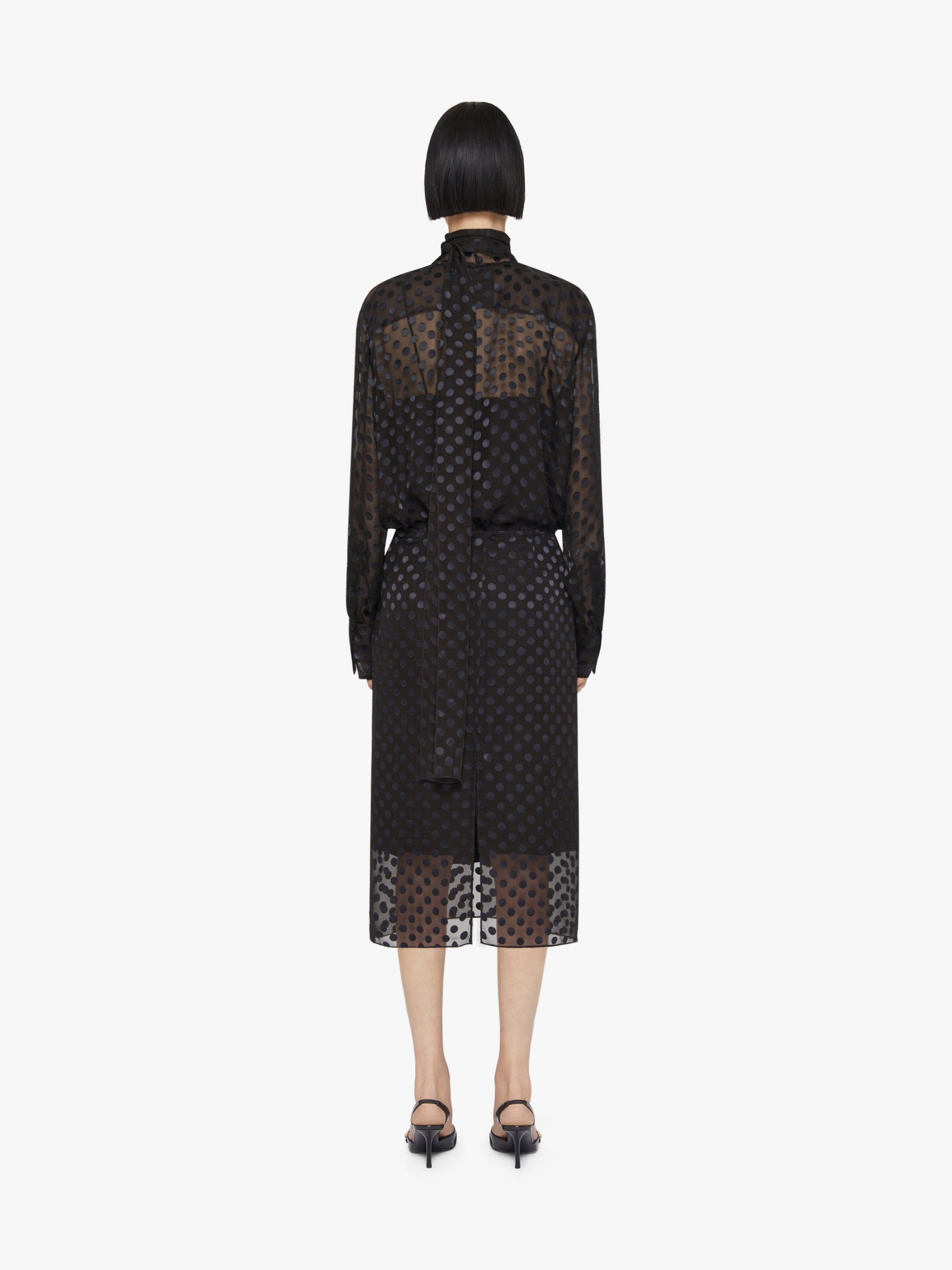 Blouse à pois avec lavallière en satin - Noir