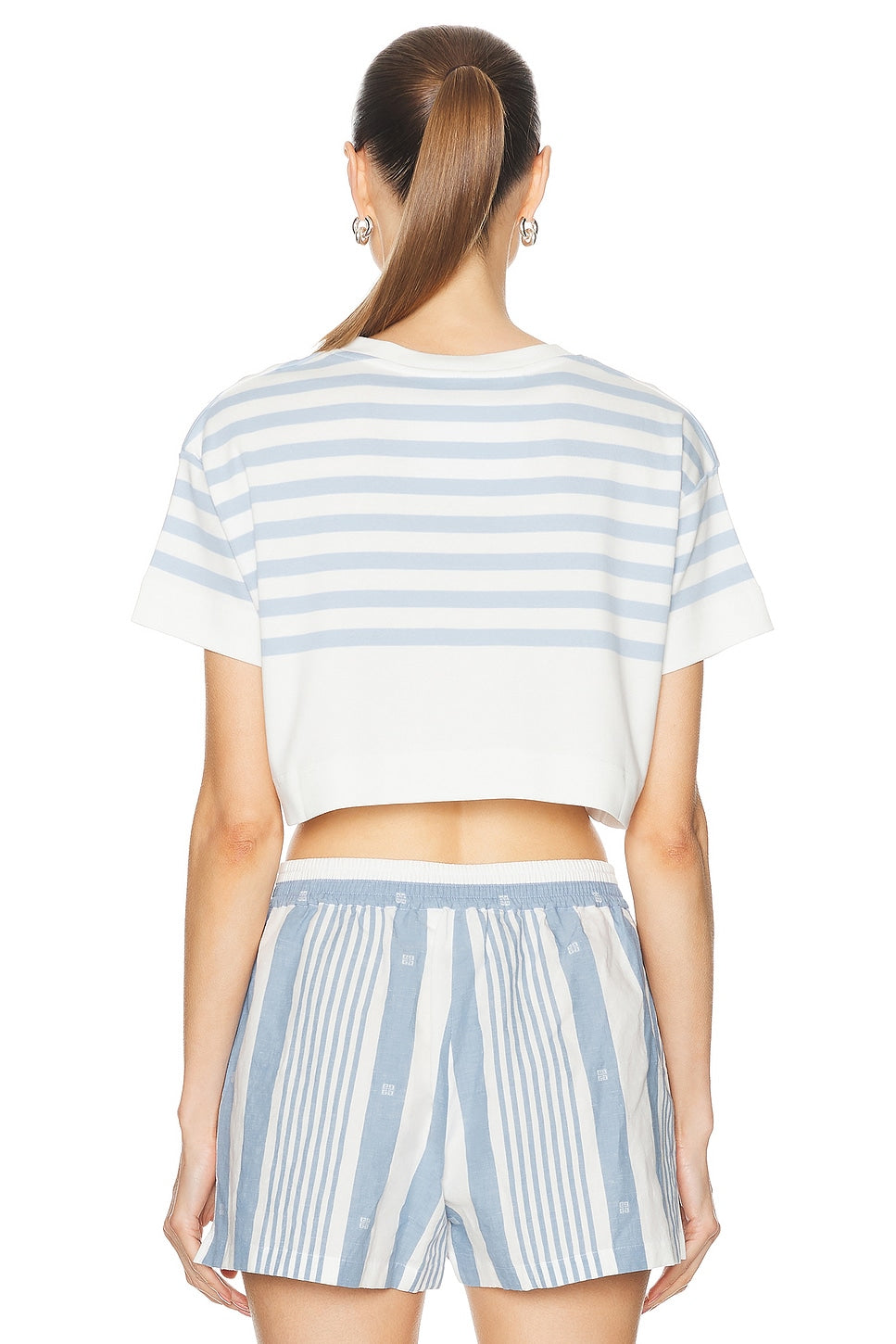 T-shirt rayé cropped à détail 4G - White & Light Blue