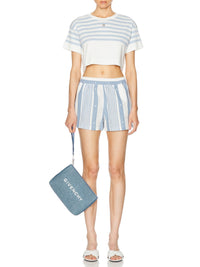 T-shirt rayé cropped à détail 4G - White & Light Blue