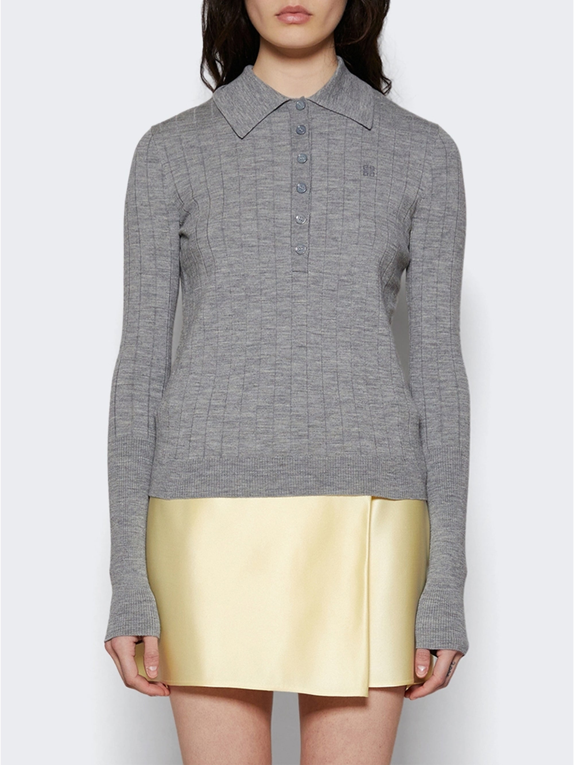 Pull polo à détail 4G en laine - Heather Grey