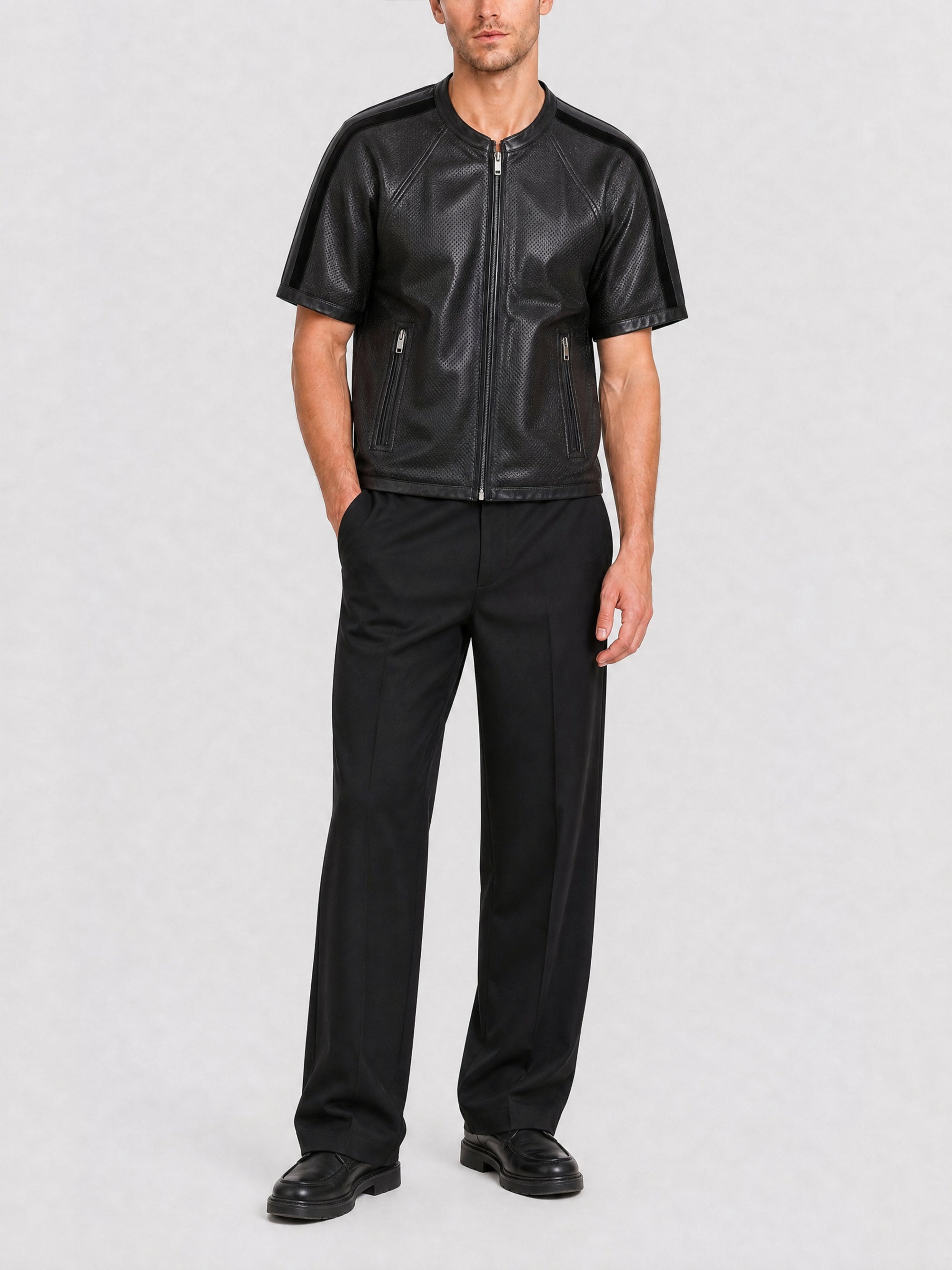 Blouson en cuir perforé - Black