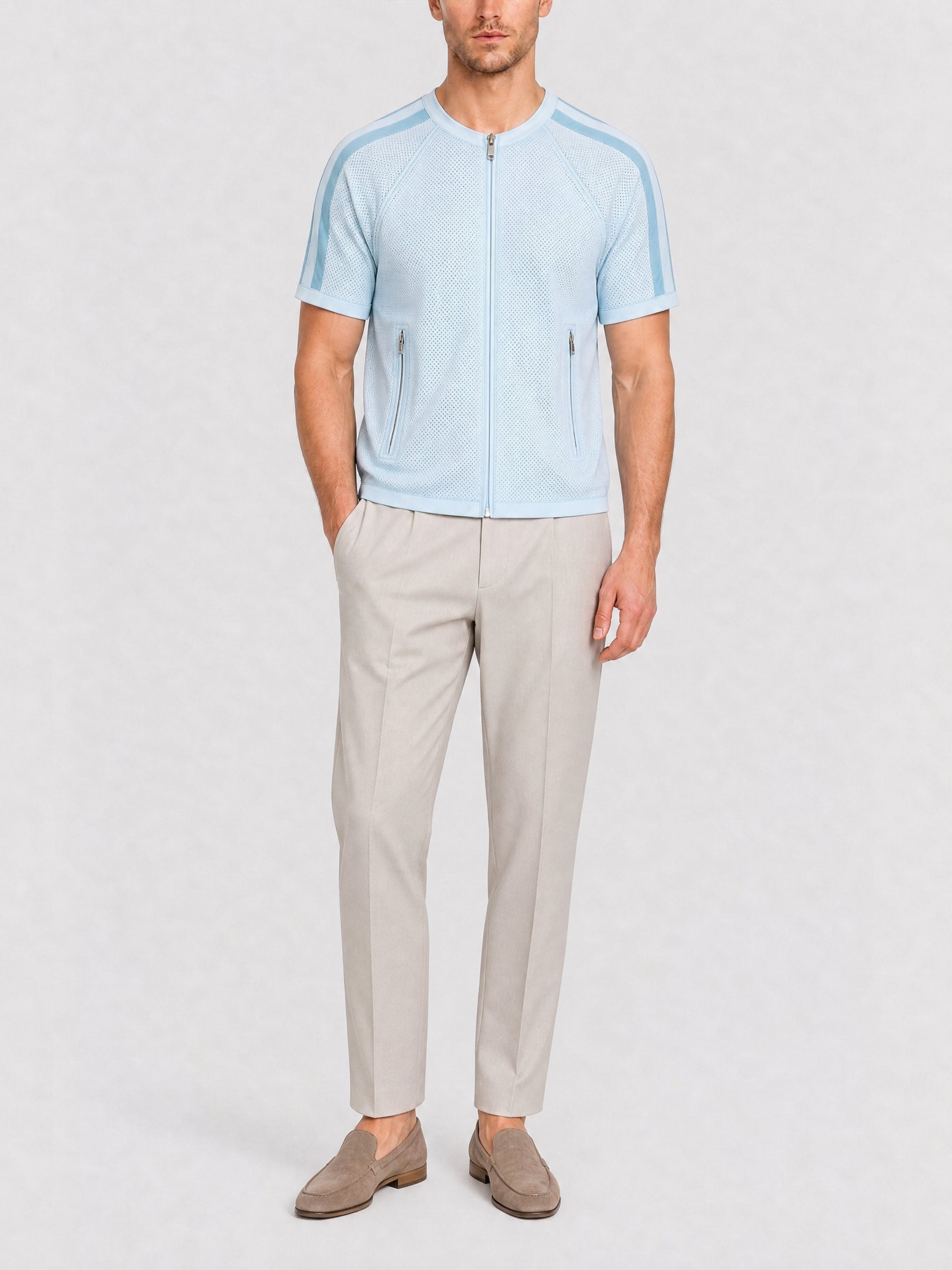 Blouson en cuir perforé - Sky Blue