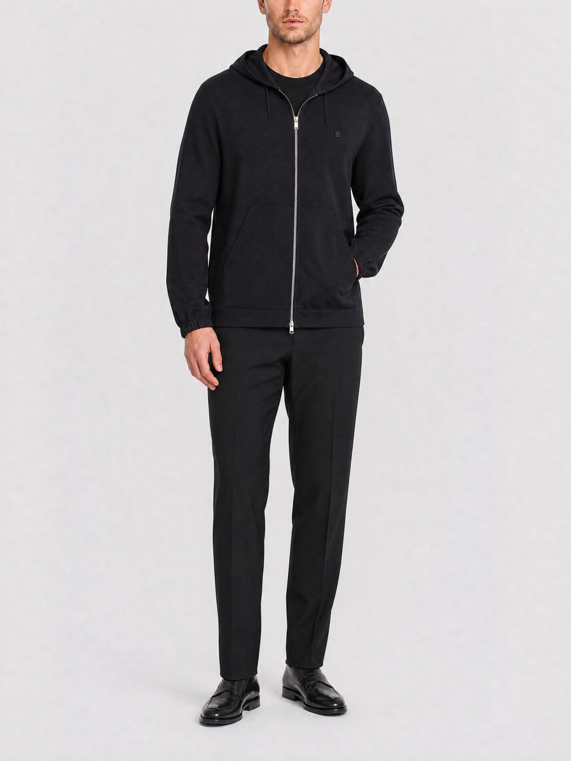 Sweat à capuche zippé en laine - Black