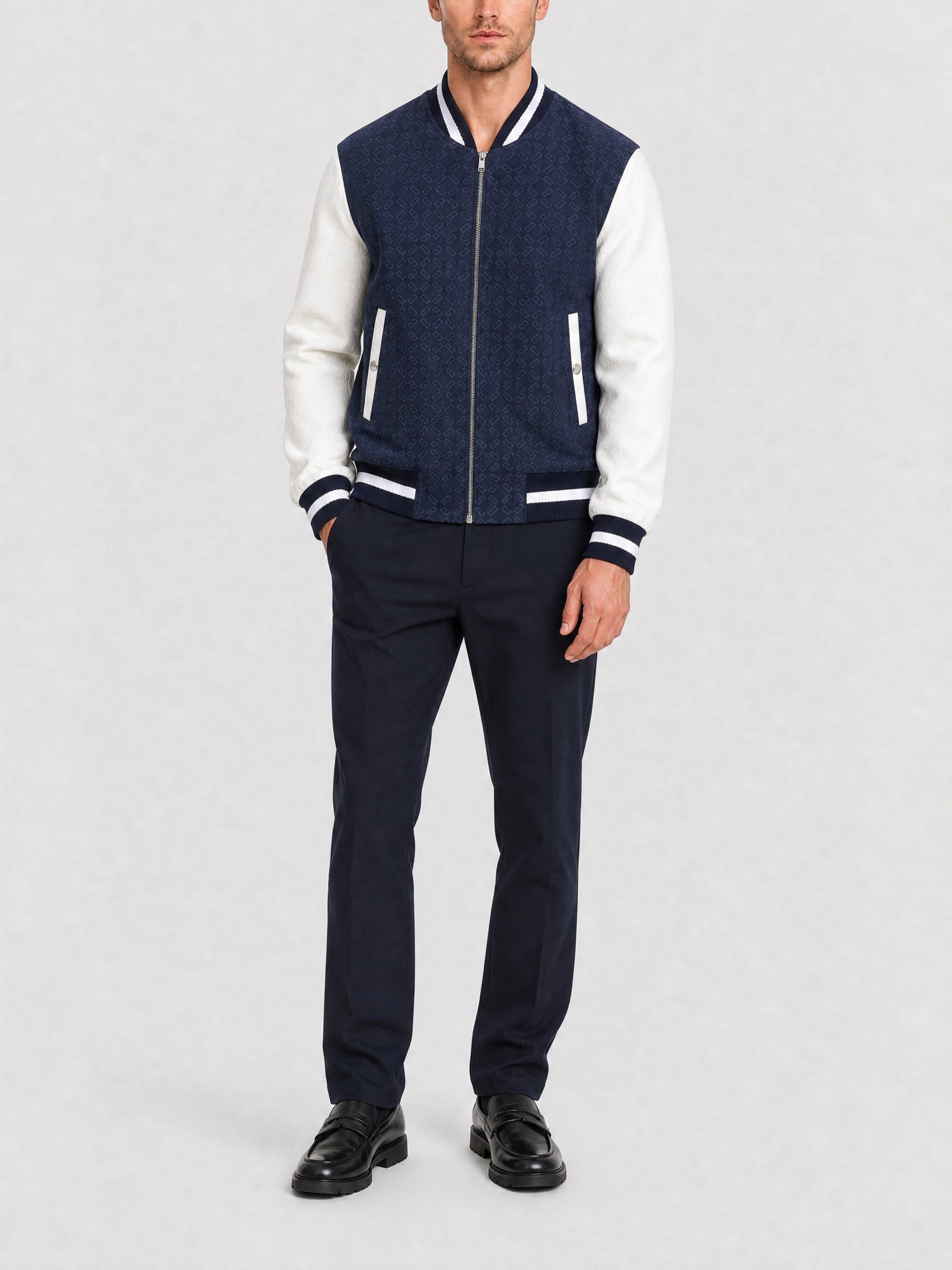 Veste varsity bi-matière - Navy & White