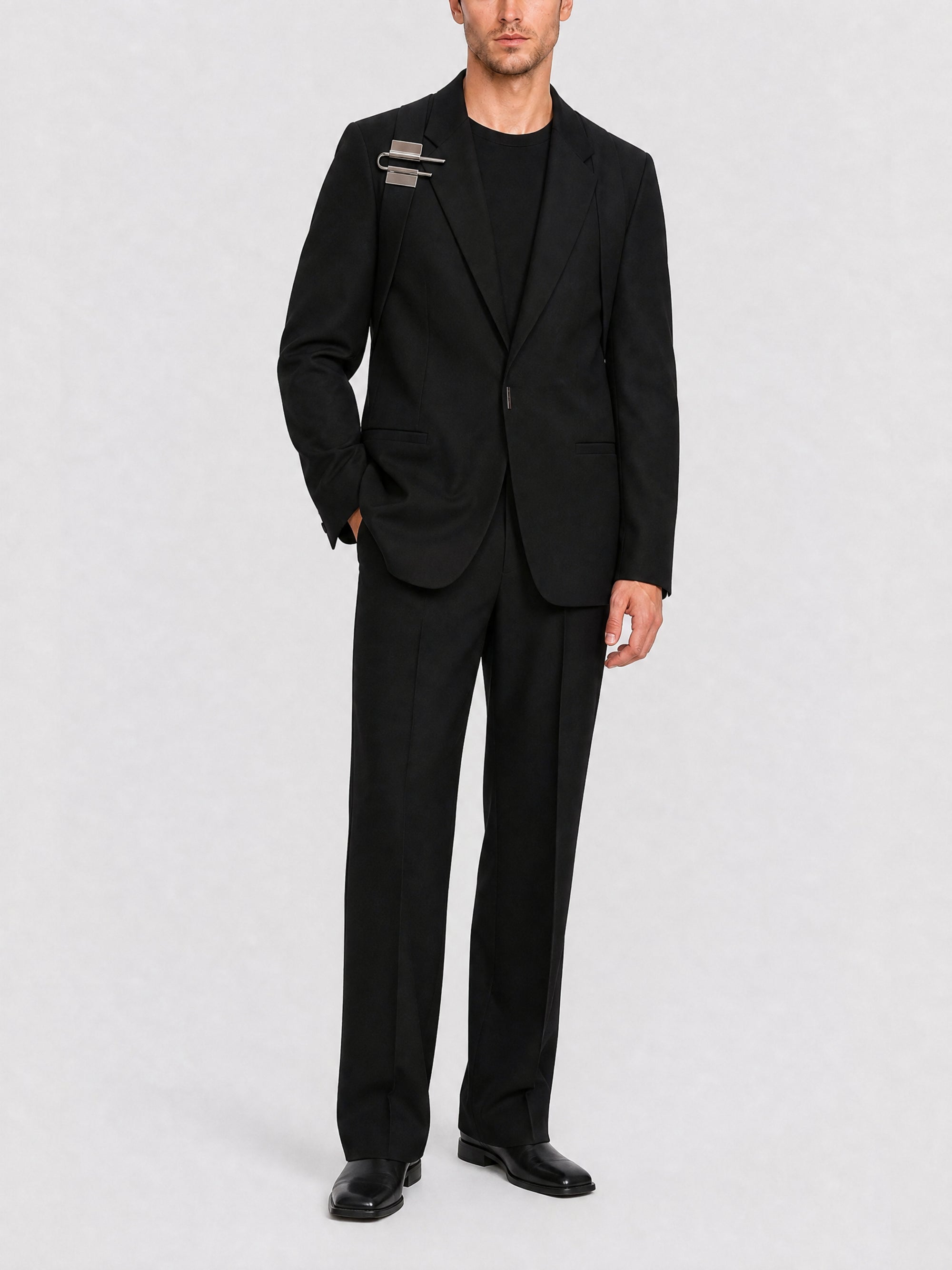 Veste Slim en laine et mohair avec harnais U-Lock - Black
