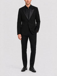 Veste Slim en laine à col satin - Black