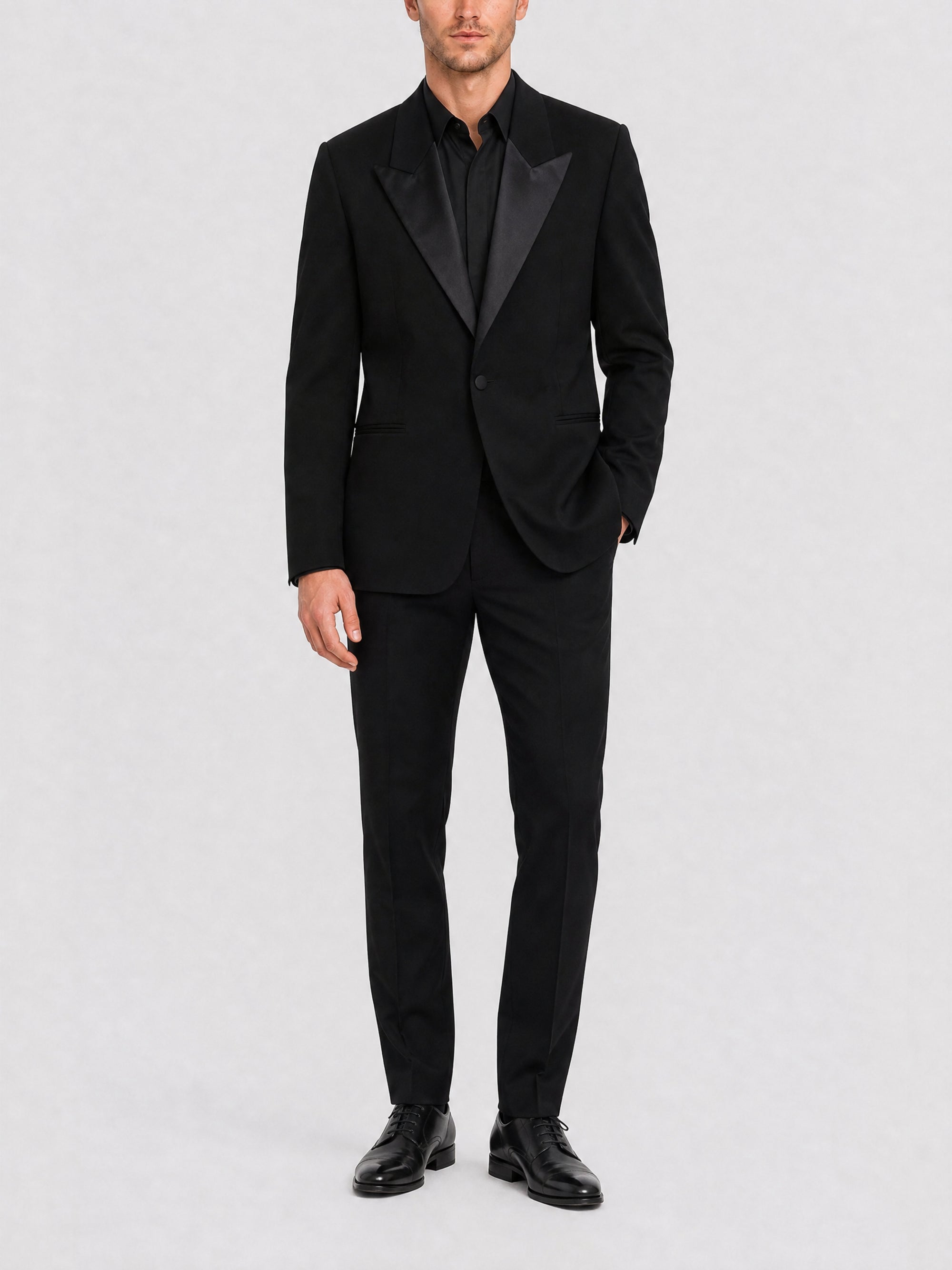 Veste Slim en laine à col satin - Black