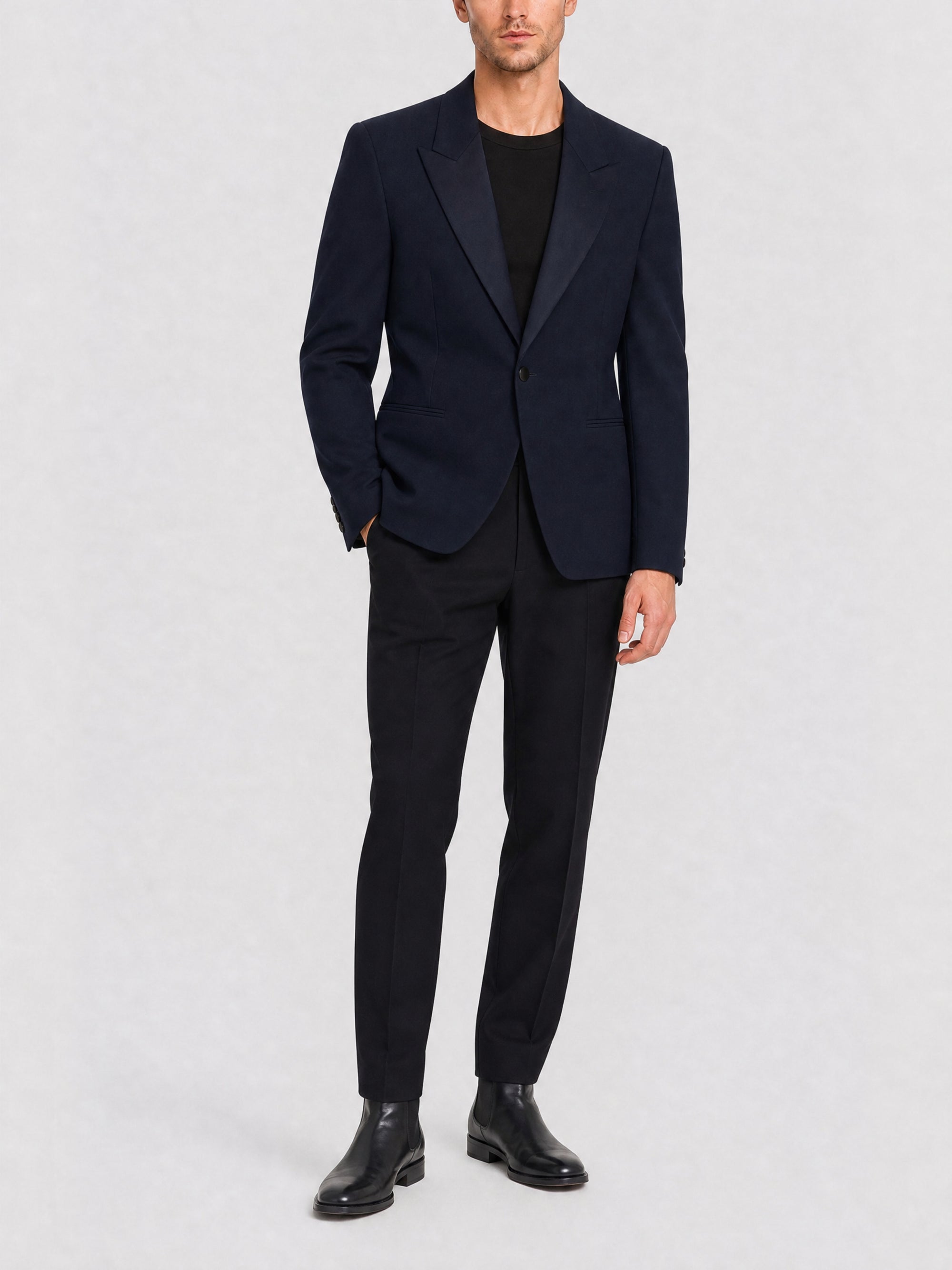 Veste Slim en laine à col satin - Night Blue