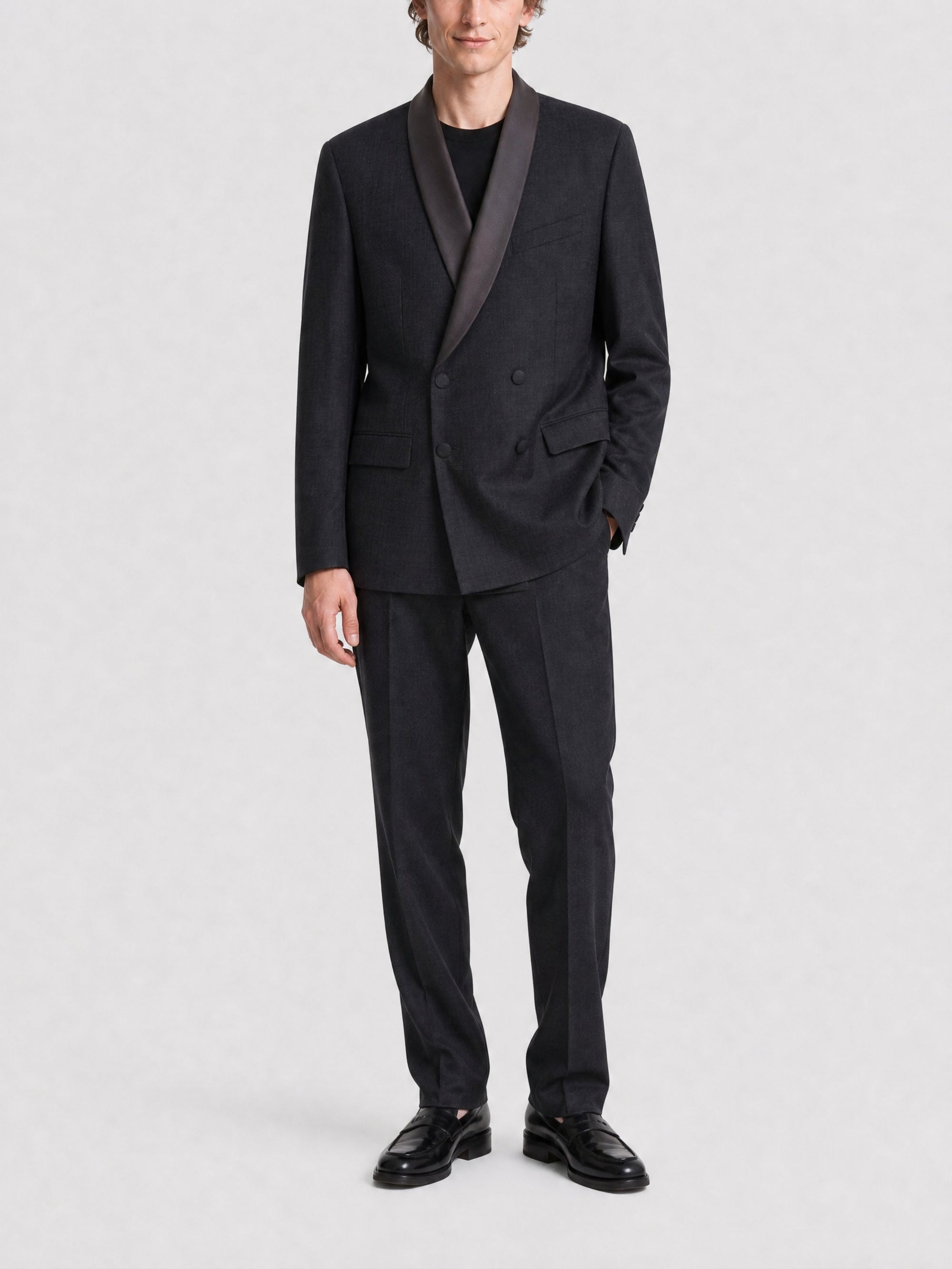Veste croisée à col châle en laine - Dark Grey