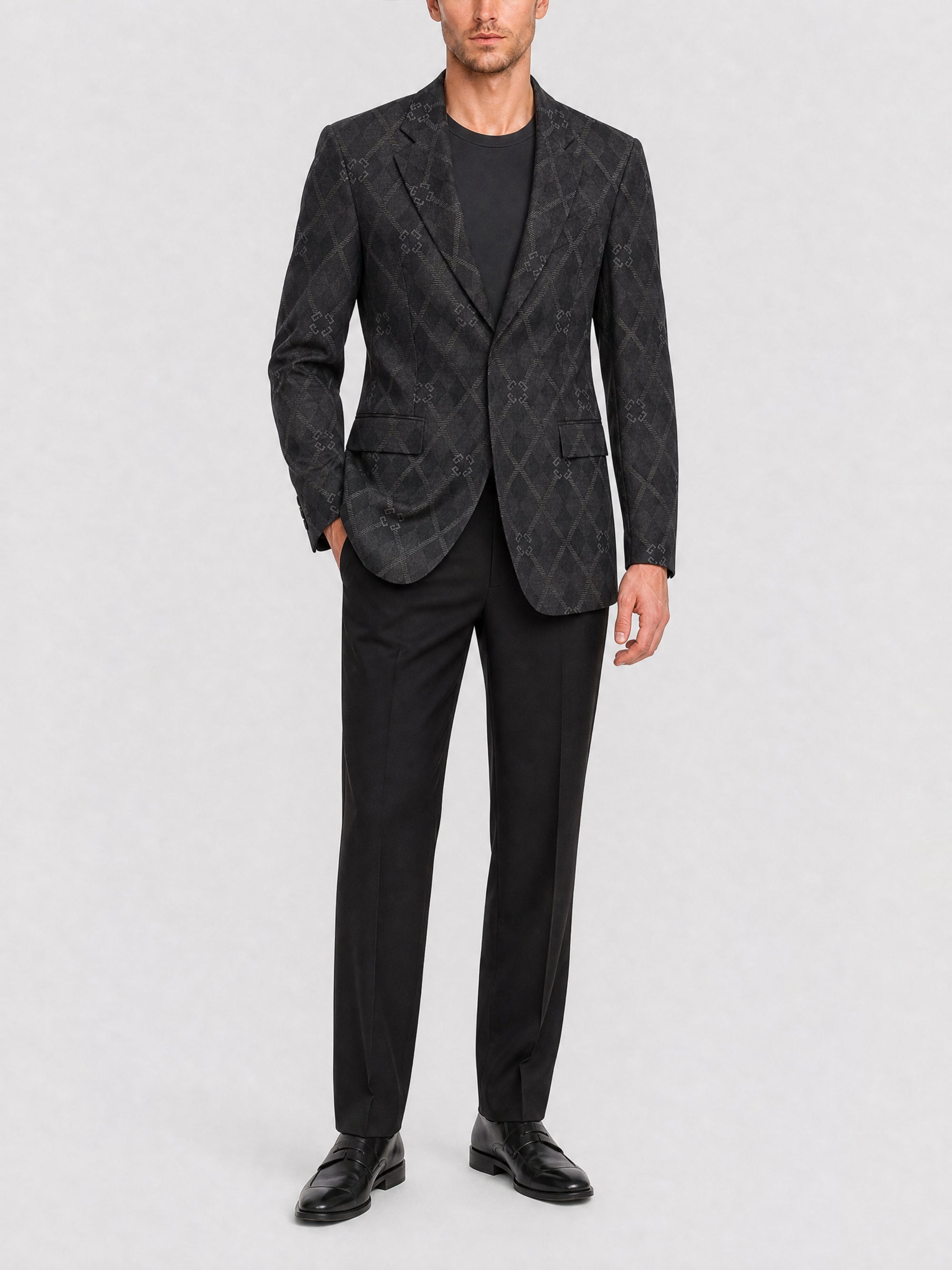 Veste cintrée à revers crantés en laine - Charcoal