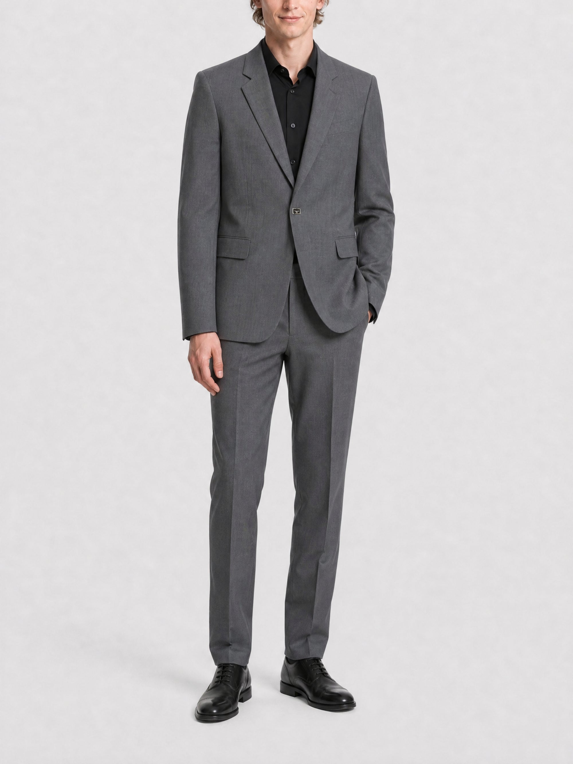 Veste droite détail métal en laine - Medium Grey
