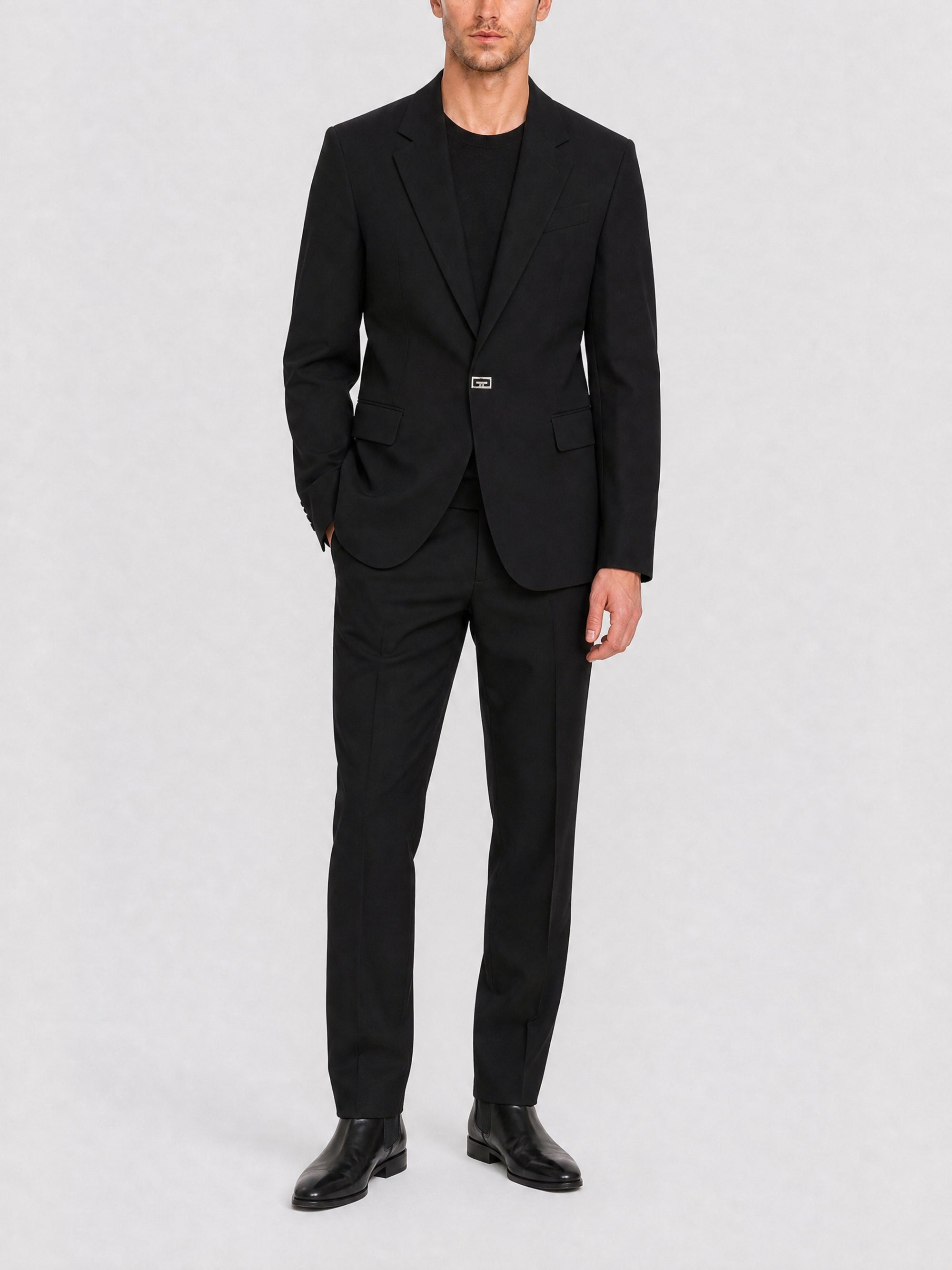 Veste droite détail métal en laine - Black
