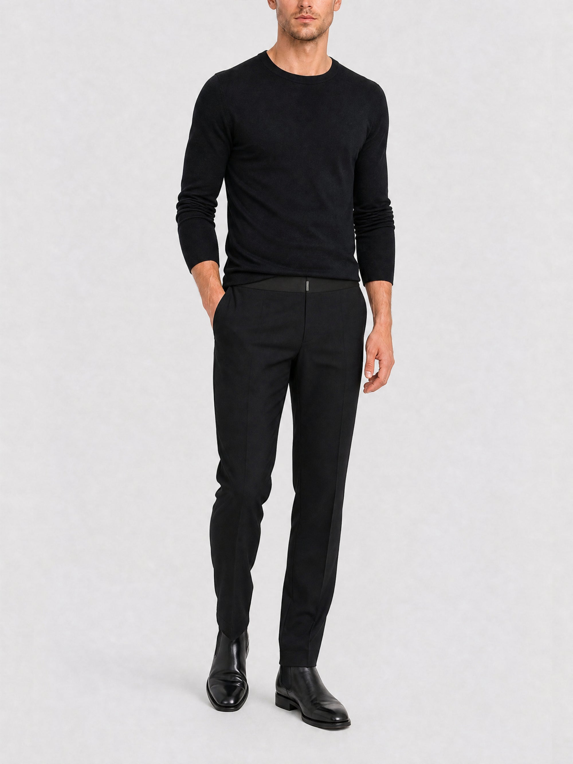 Pantalon en laine et mohair à ceinture satin - Black
