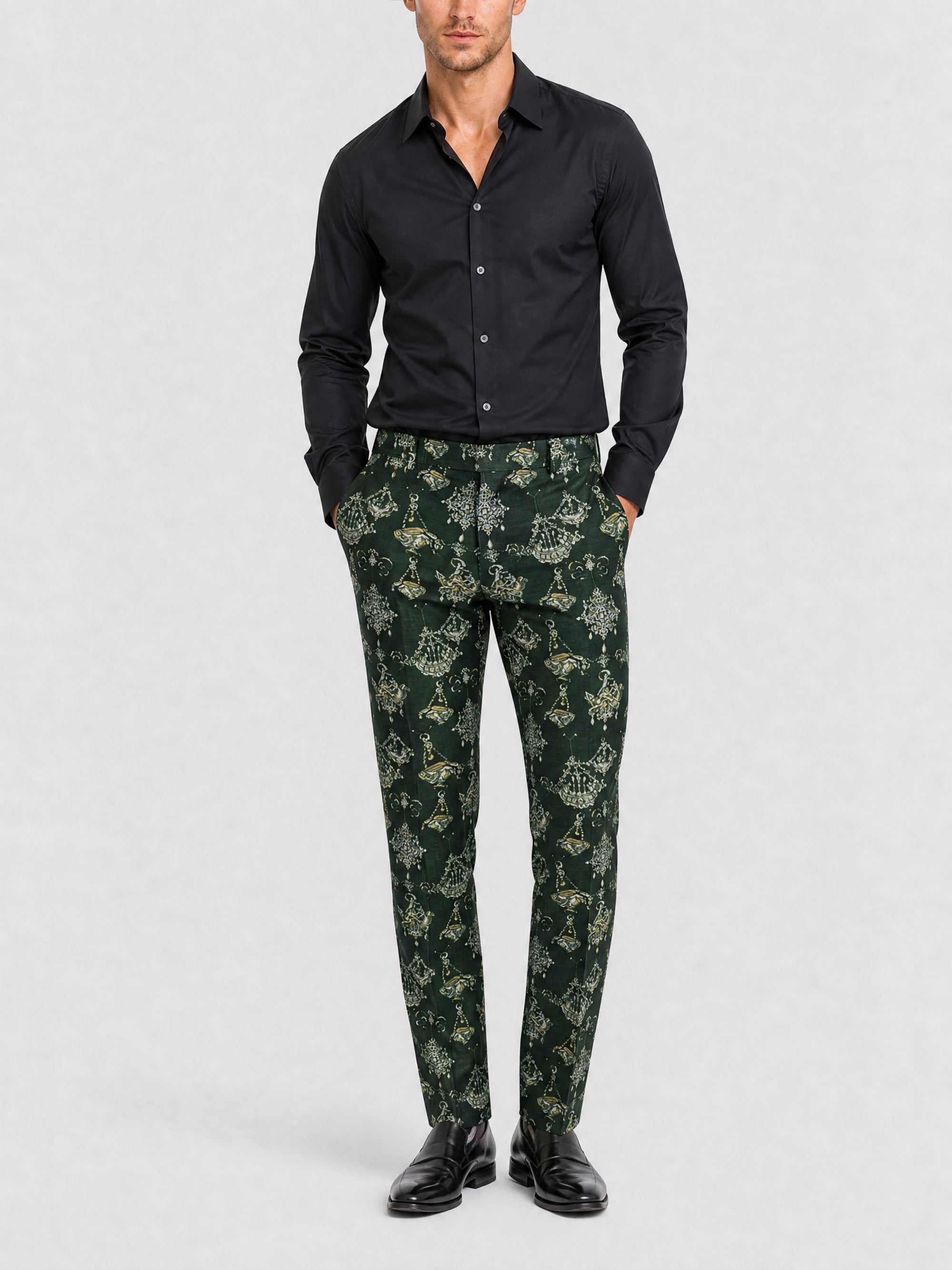 Pantalon de costume Slim en soie mélangée - Dark Green