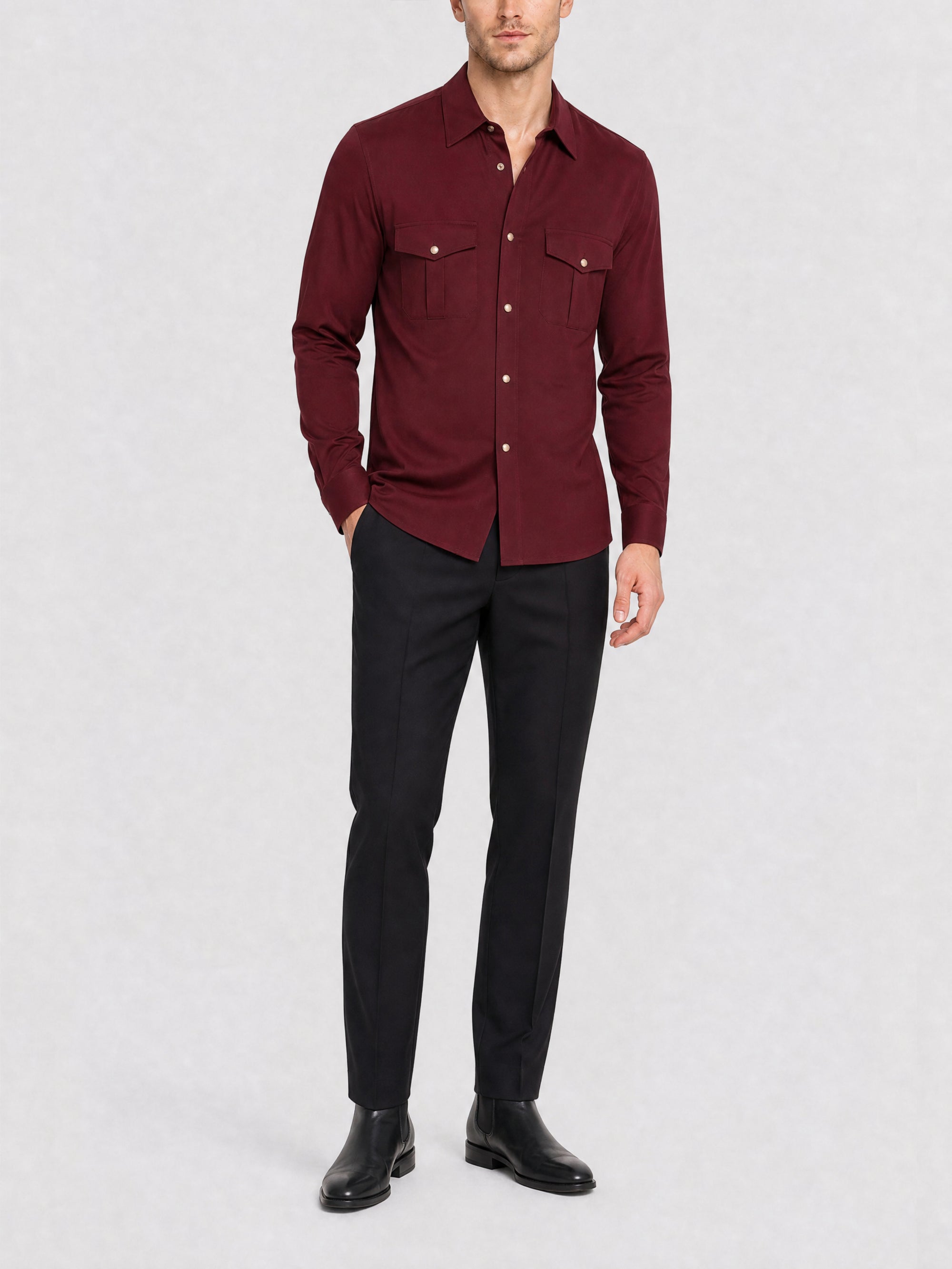 Chemise ajustée à poches en soie - Oxblood Red