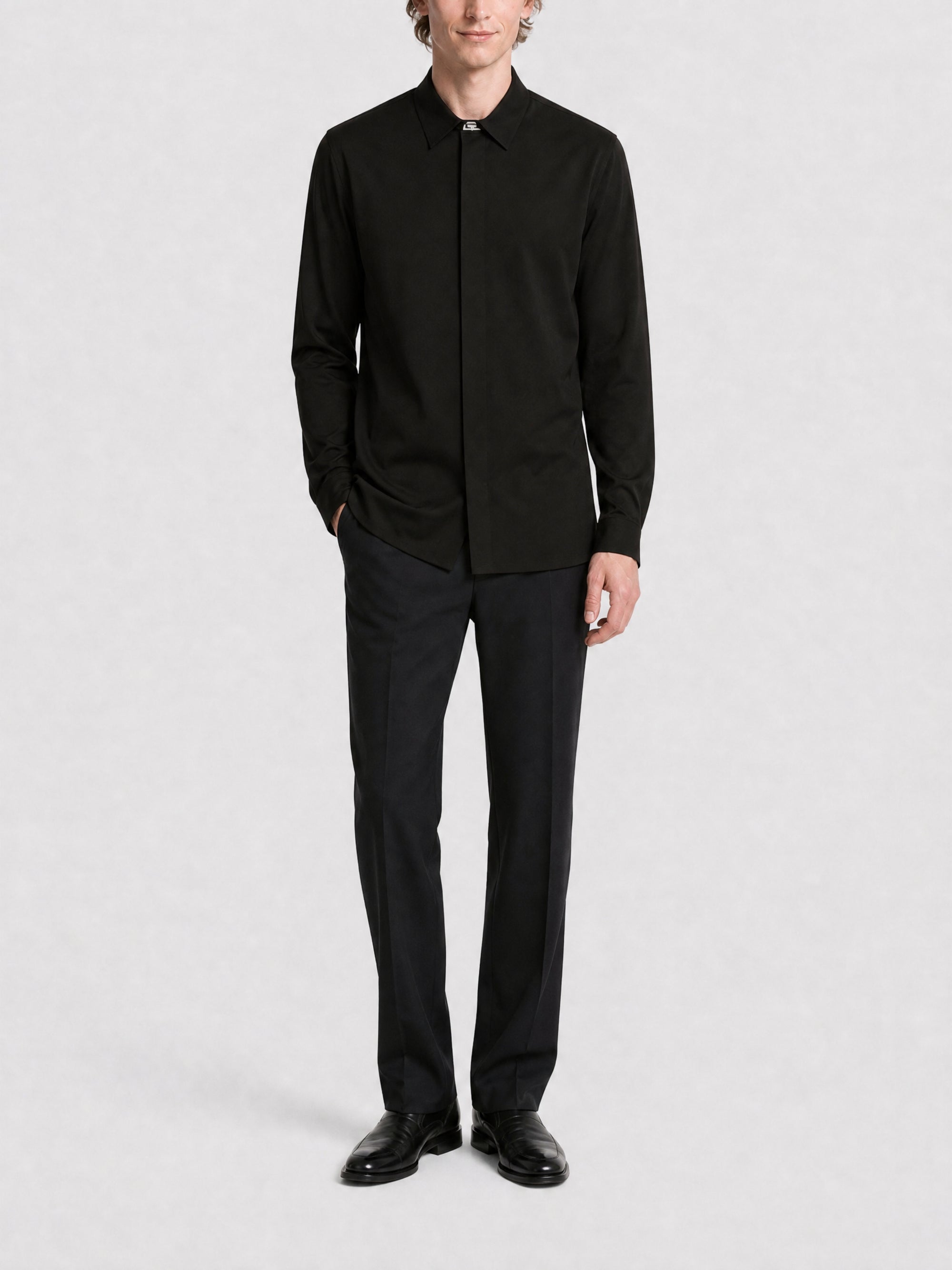 Chemise manches longues détail métal - Black