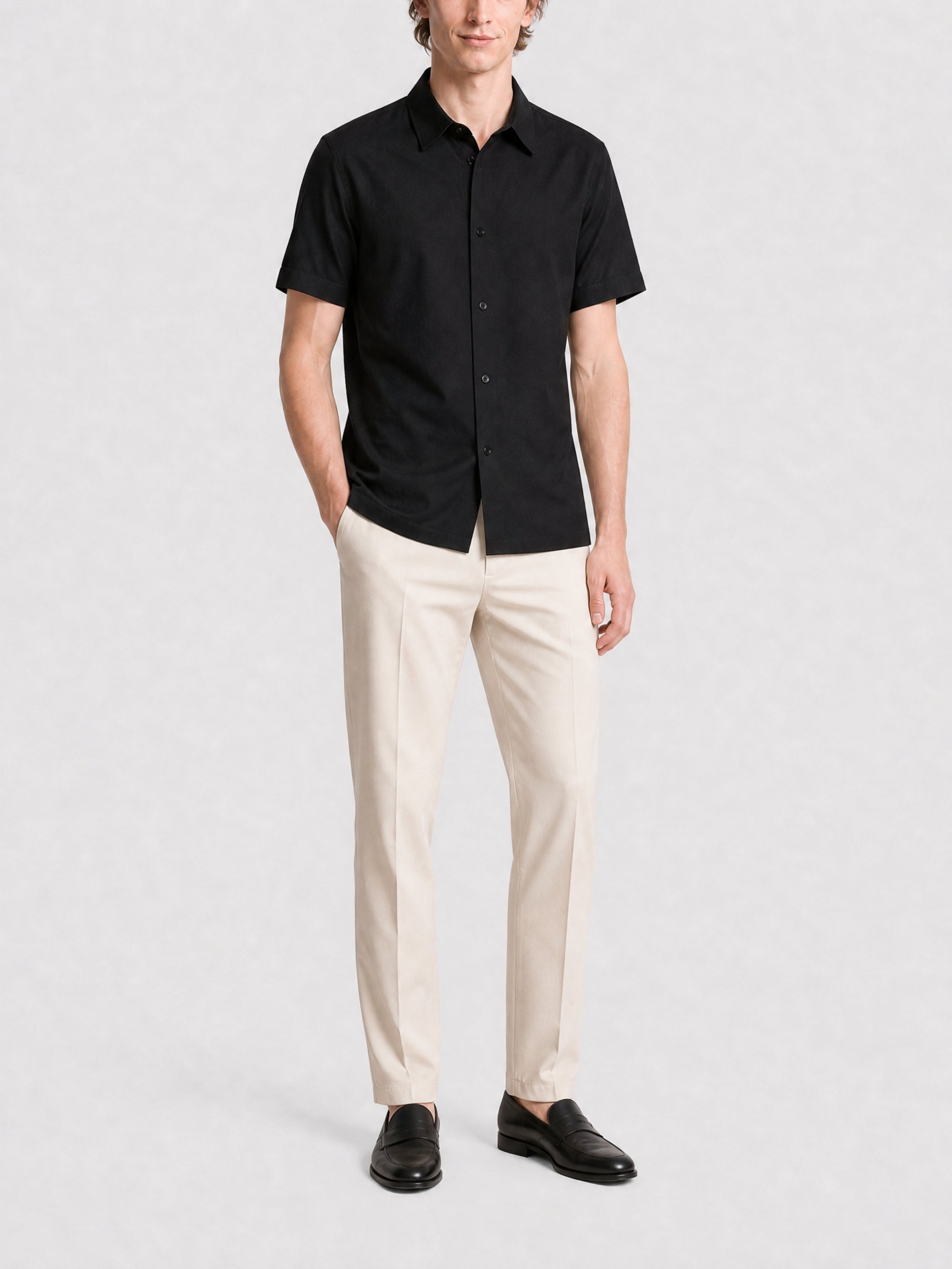 Chemise manches courtes col côtelé - Black