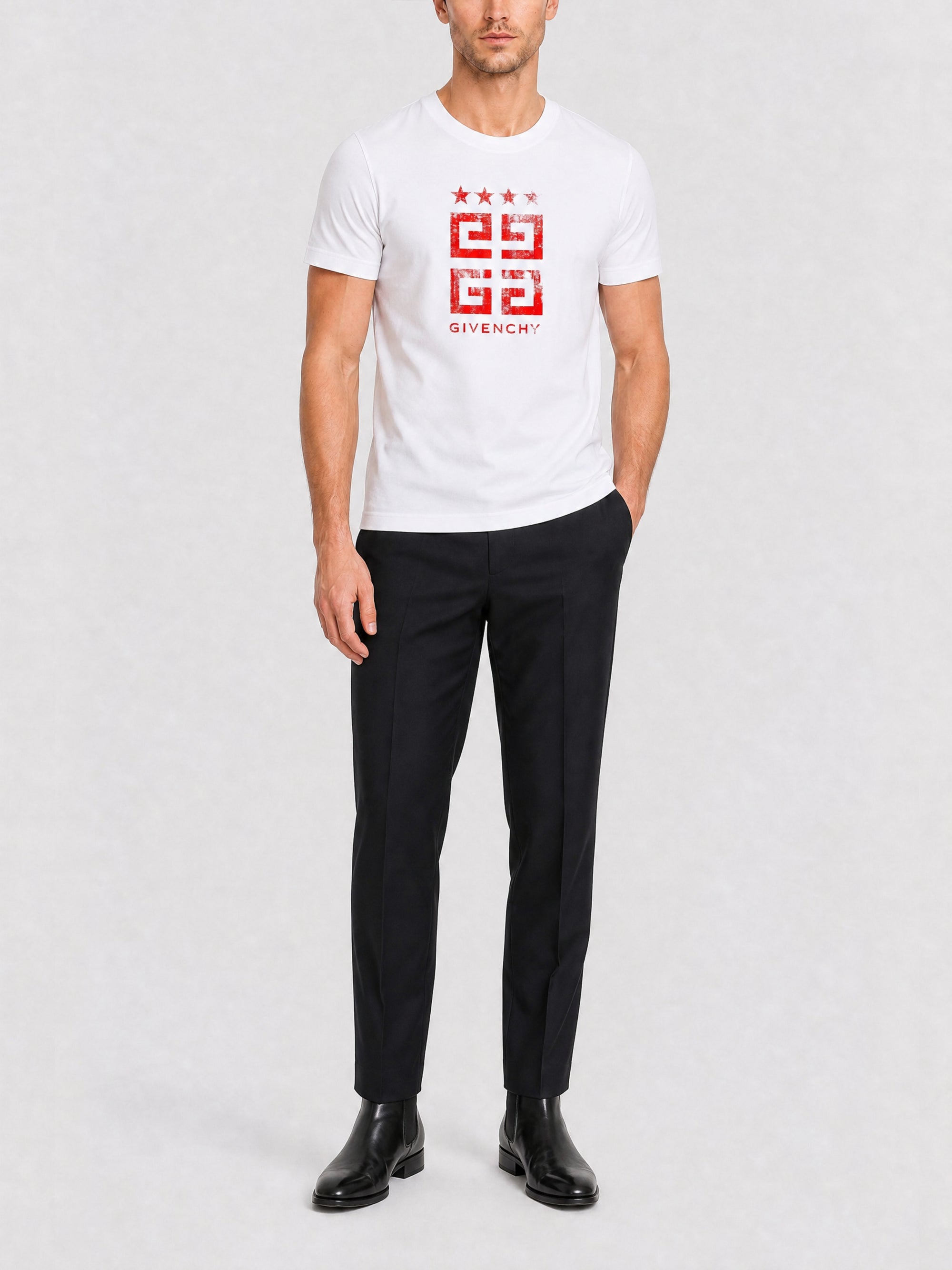 T-shirt Slim 4G Stars - White & Red