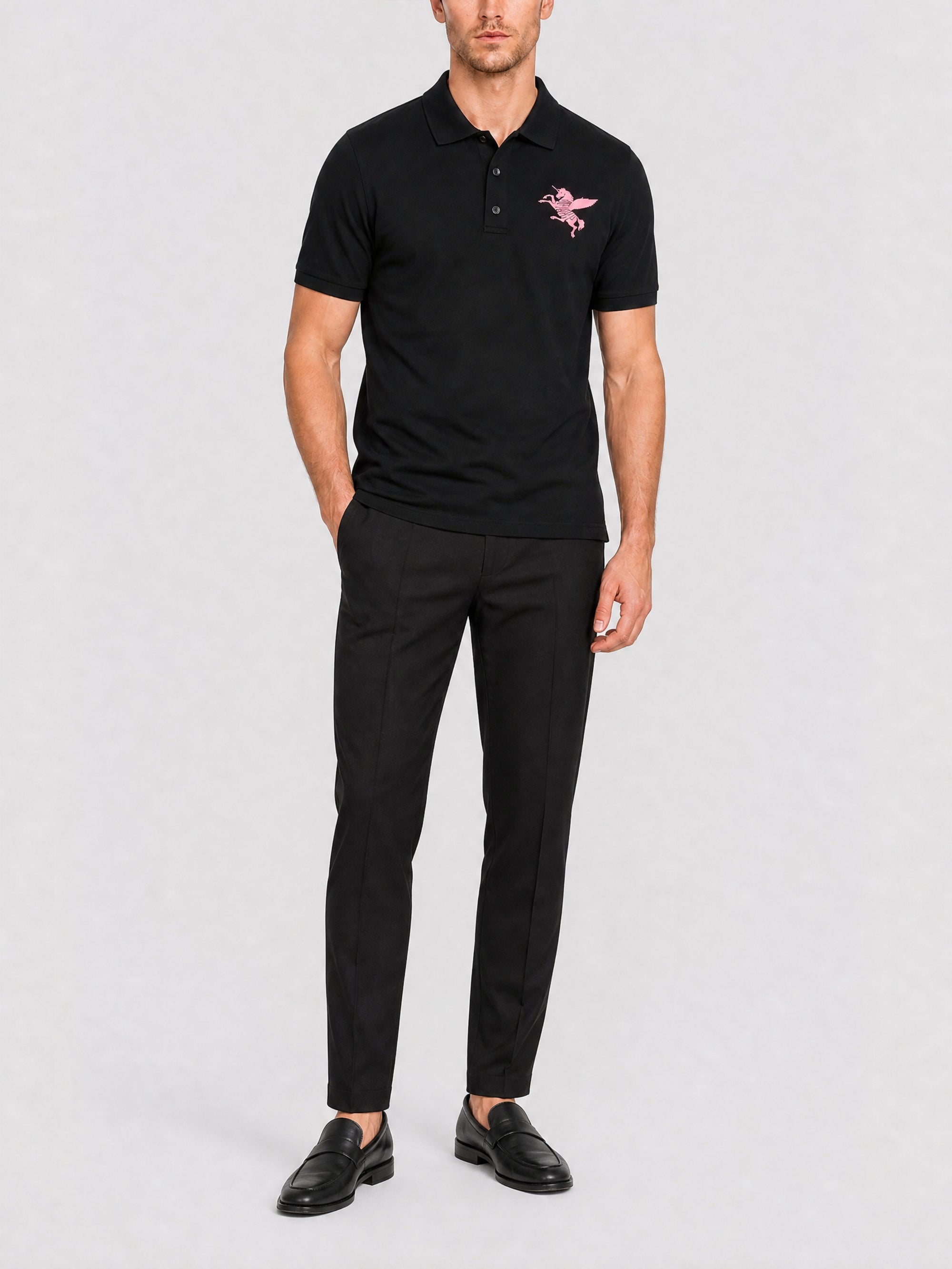 Polo en maille avec broderie licorne - Black