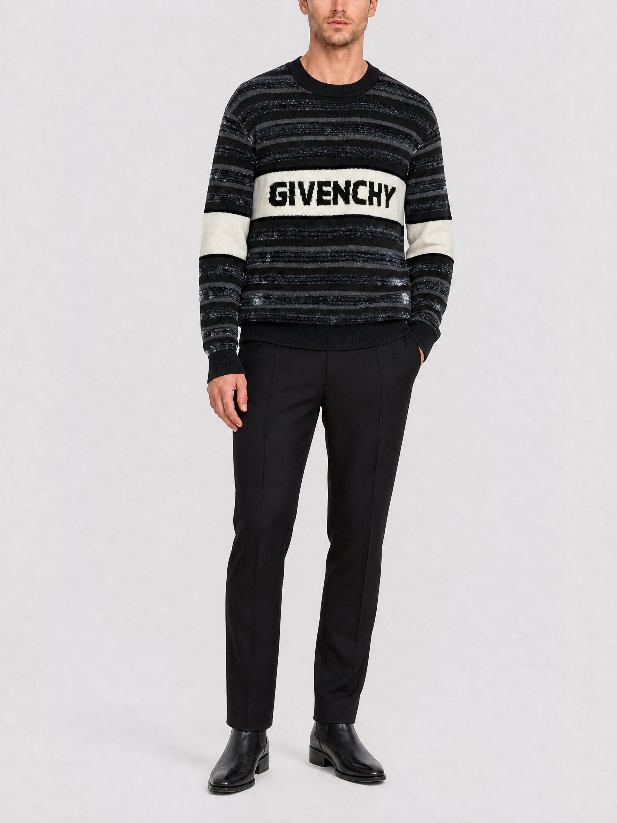 Pull rayé en laine - Black & Grey