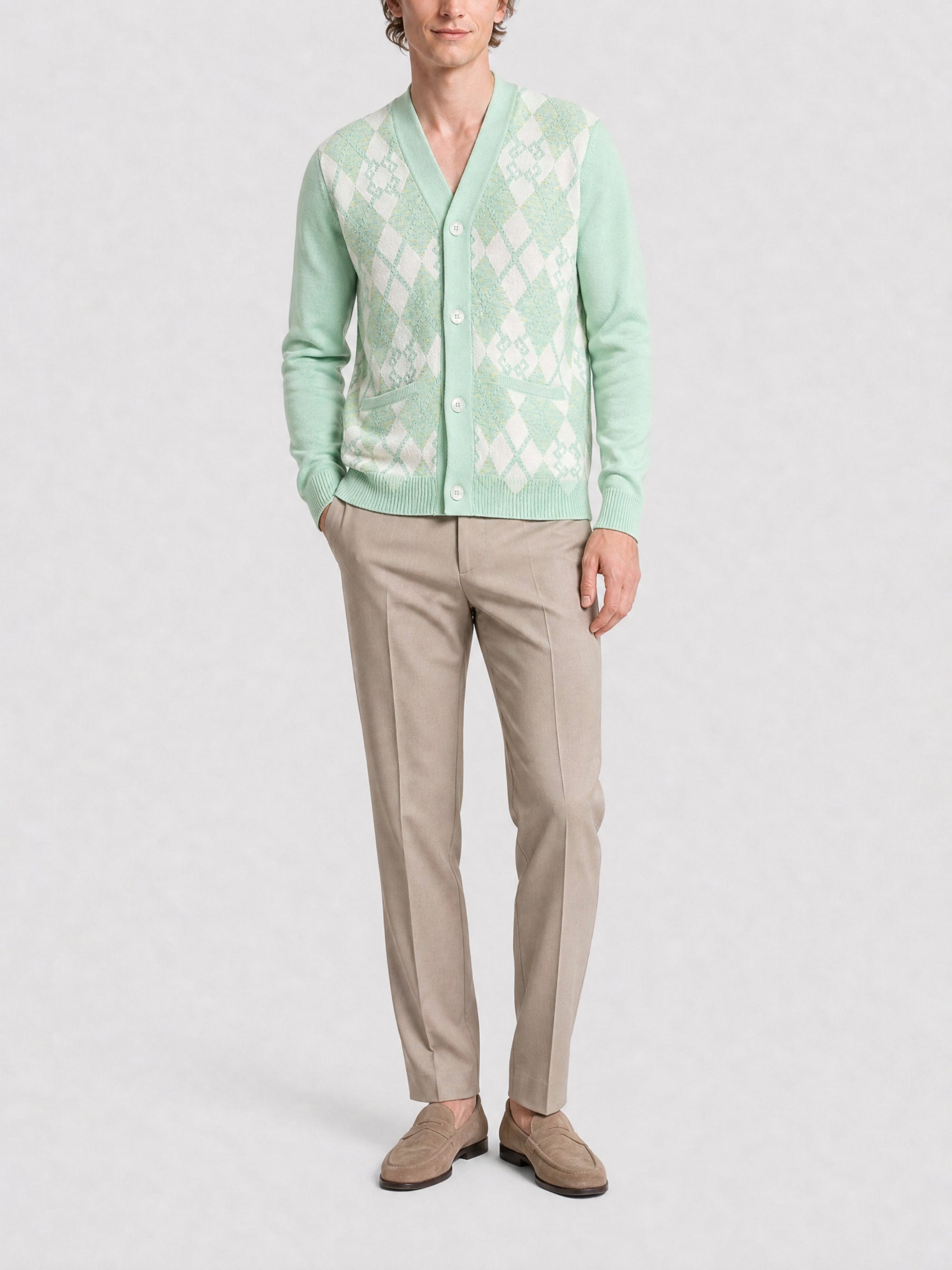 Cardigan col V à poches en laine - Aqua Green