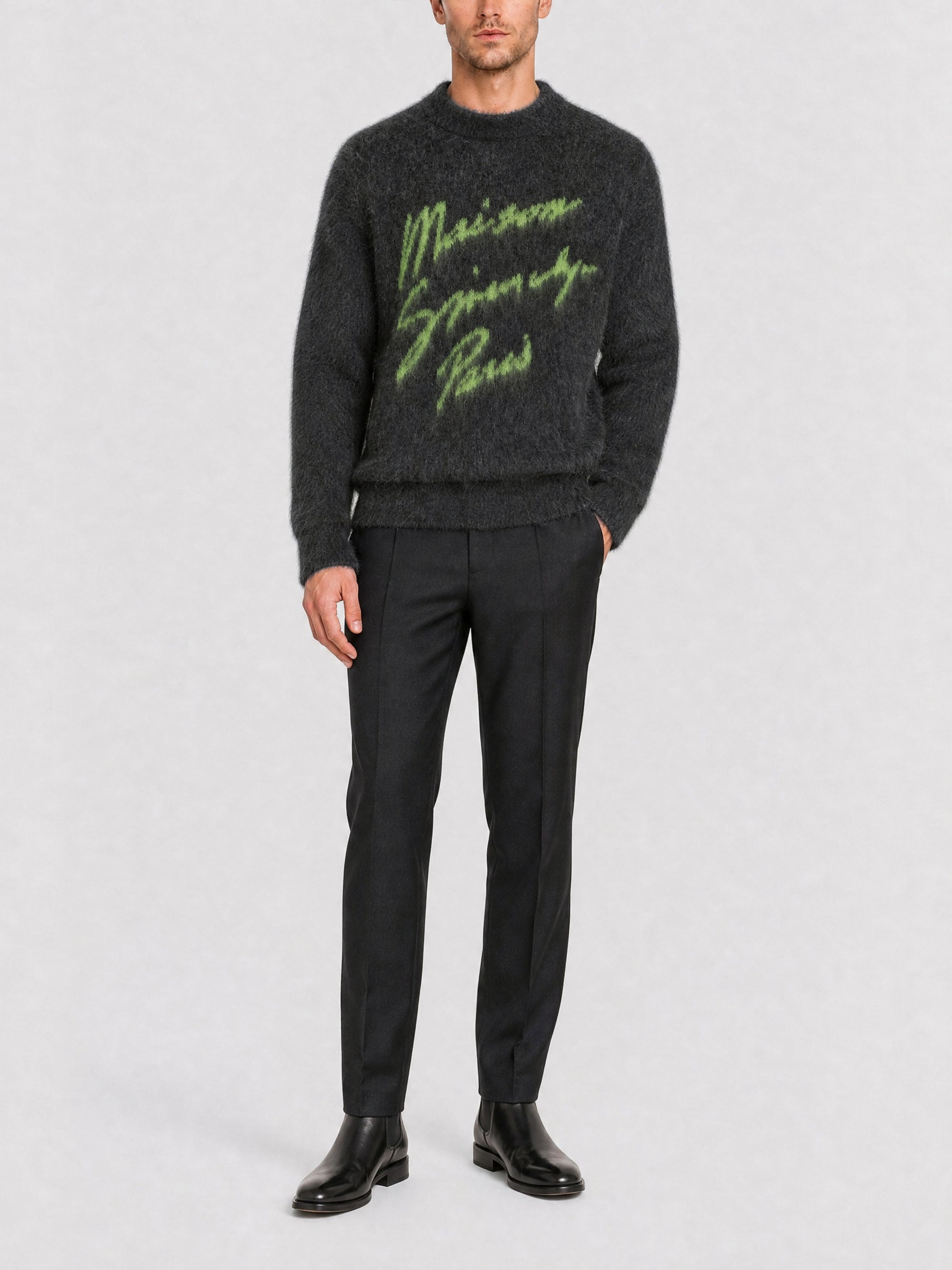 Pull avec broderie HG en mohair - Charcoal