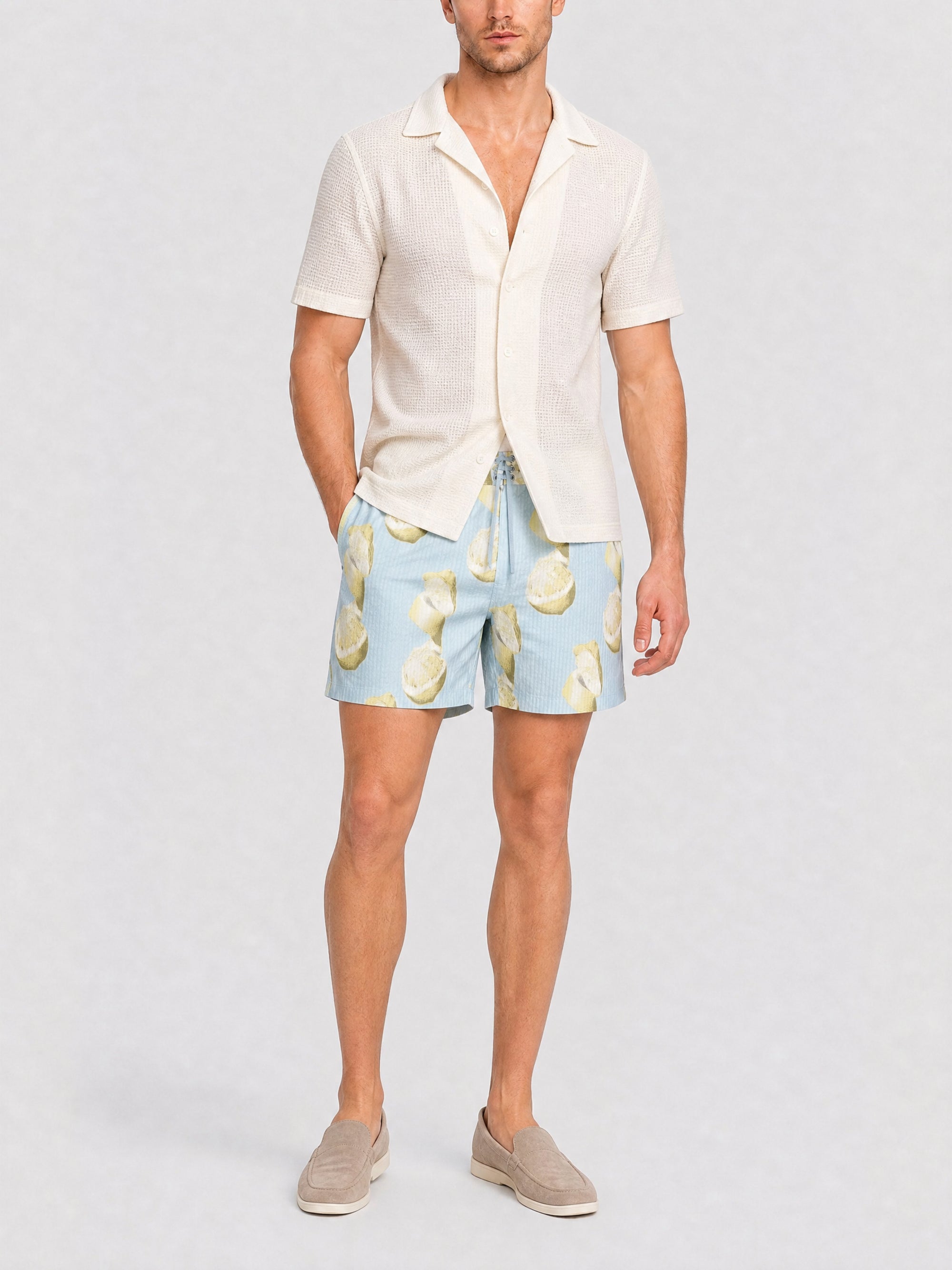 Short de bain gaufré imprimé citron - Blue & Yellow