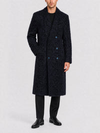 Manteau cintré croisé à col châle en laine mélangée - Dark Blue