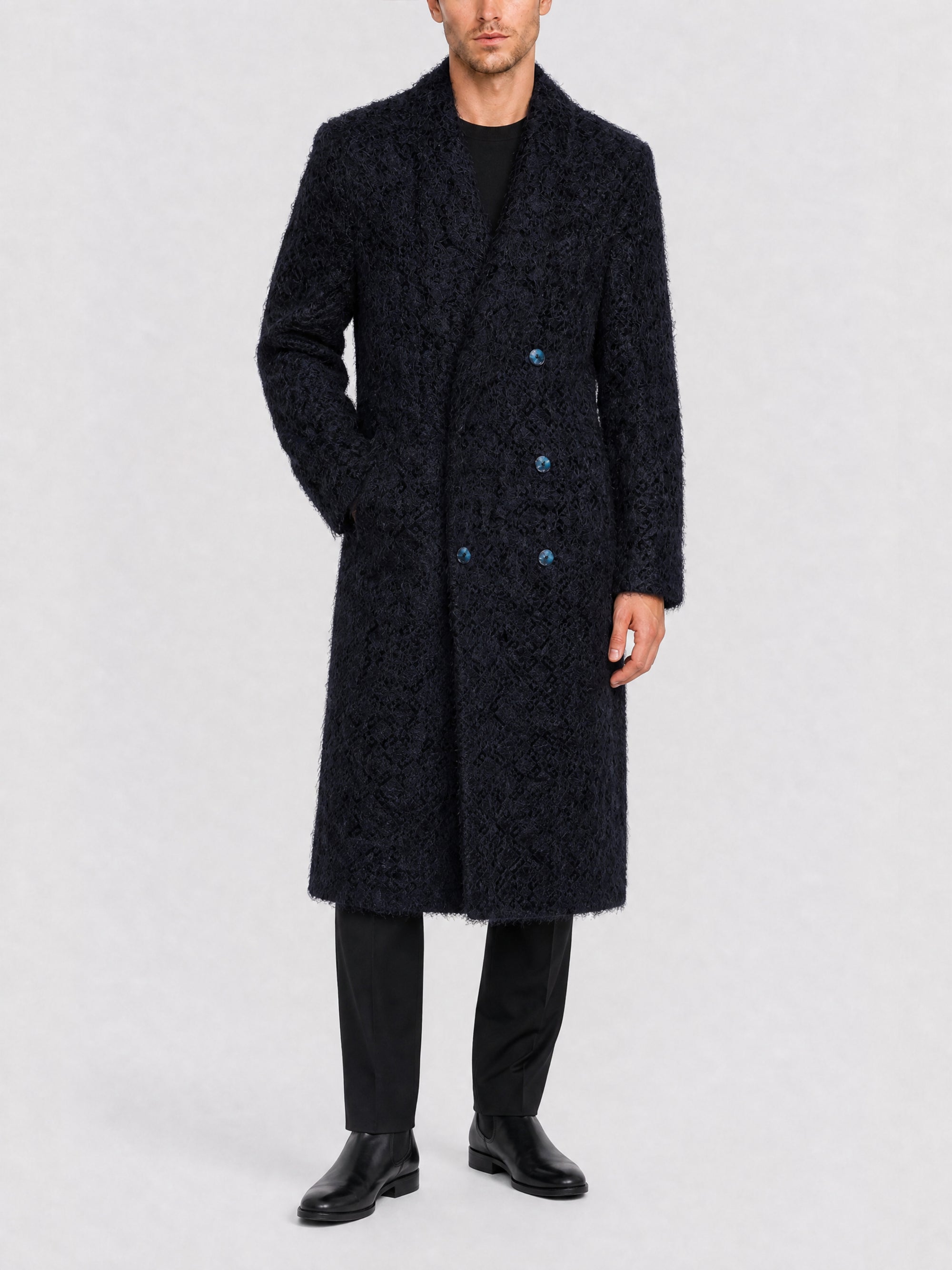 Manteau cintré croisé à col châle en laine mélangée - Dark Blue