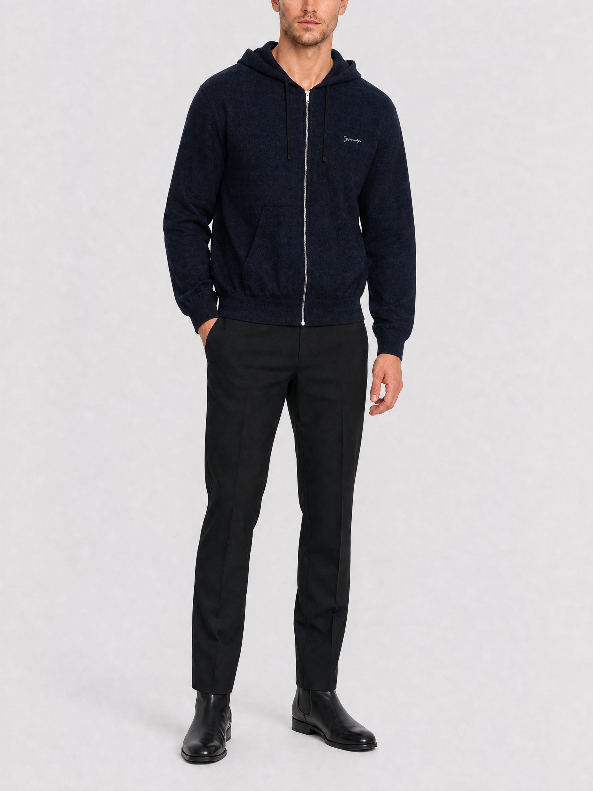 Sweat à capuche Boxy zippé - Black & Navy
