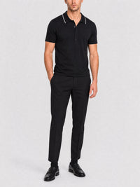 Polo manches courtes col profond - Black
