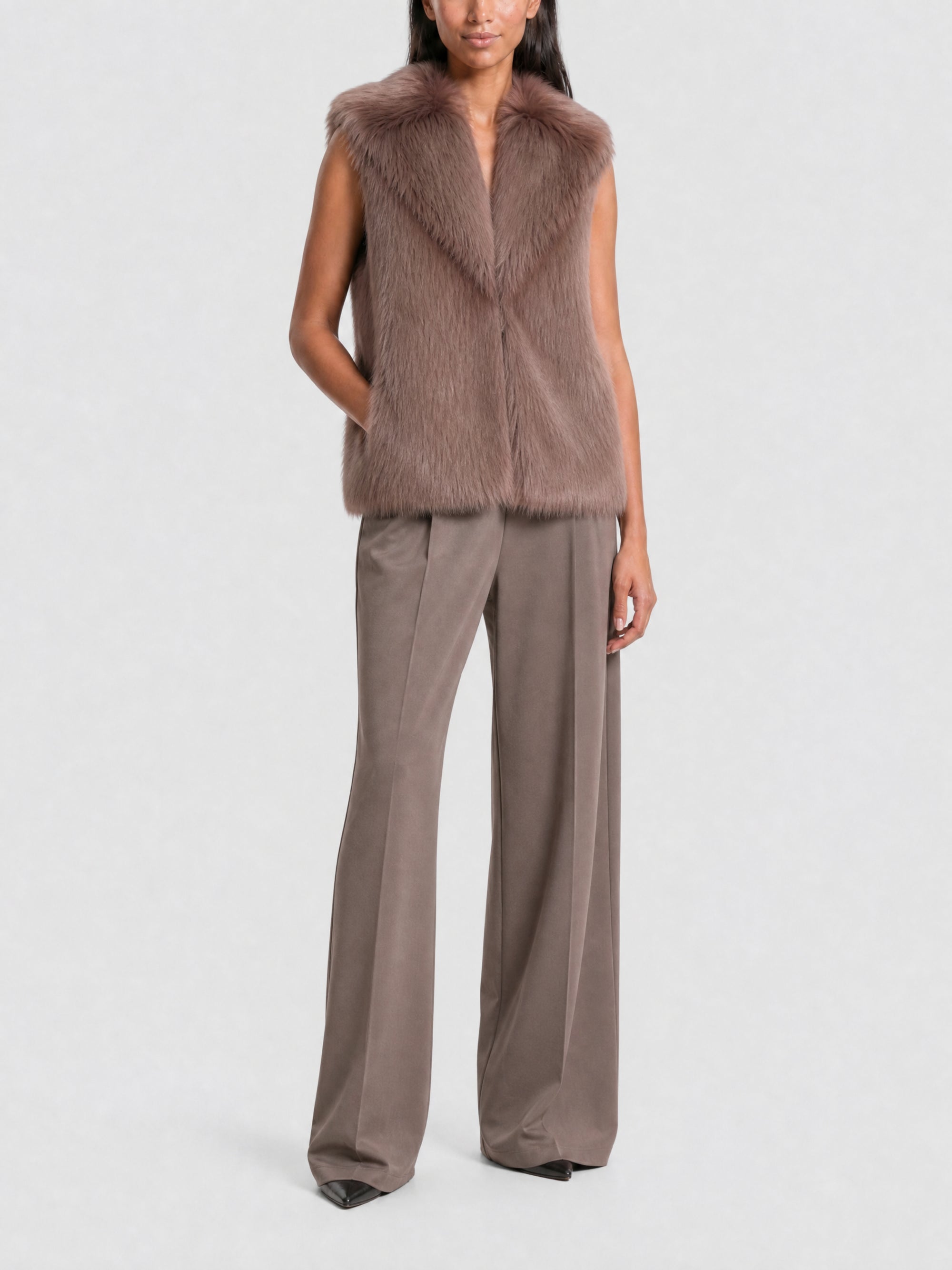 Gilet fourrure et maille - Medium Brown