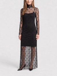 Robe longue en tulle manches longues - Black