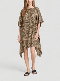 Robe caftan en soie imprimée léopard - Beige & Black