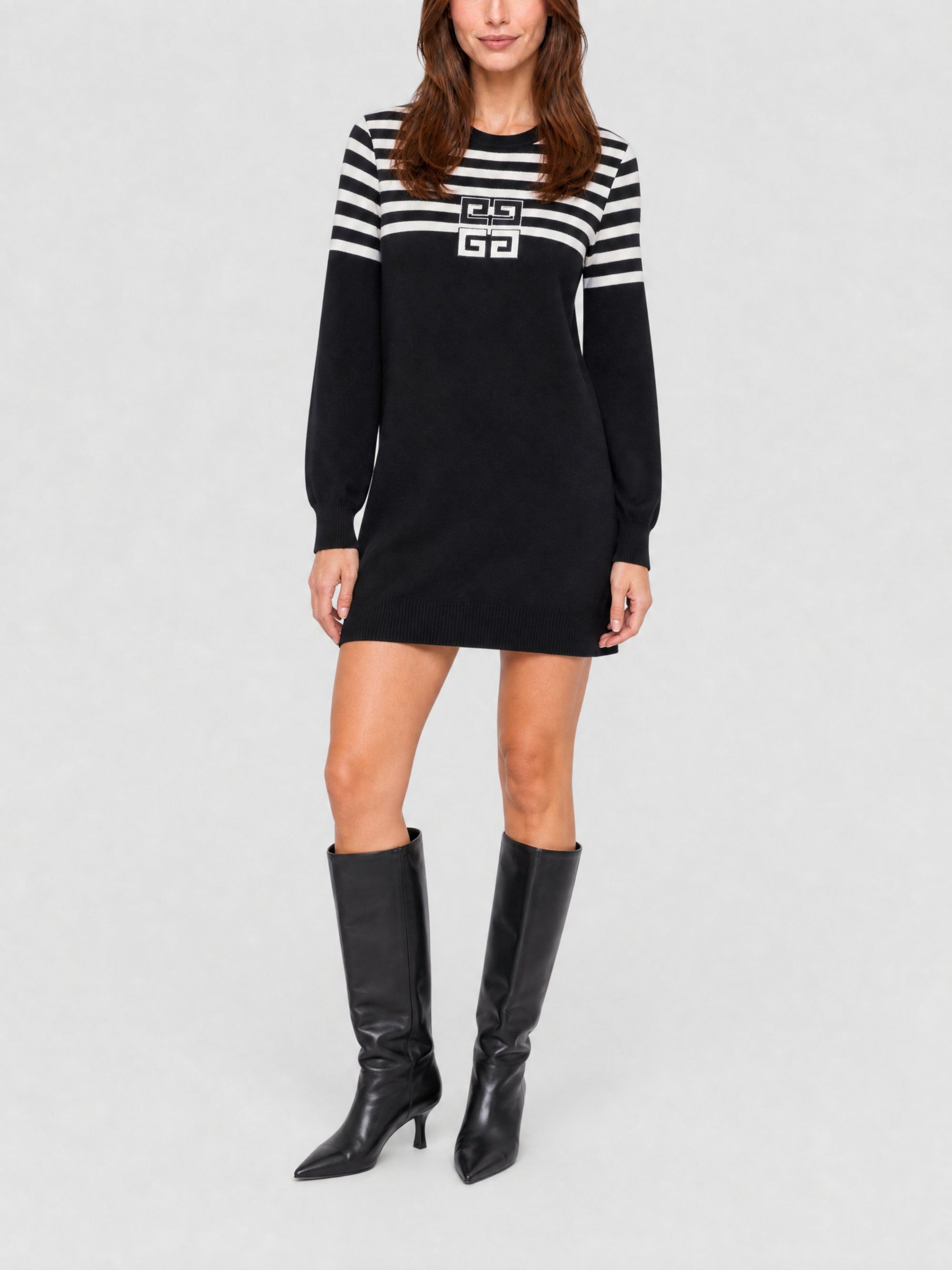 Robe rayée 4G en cachemire - Black