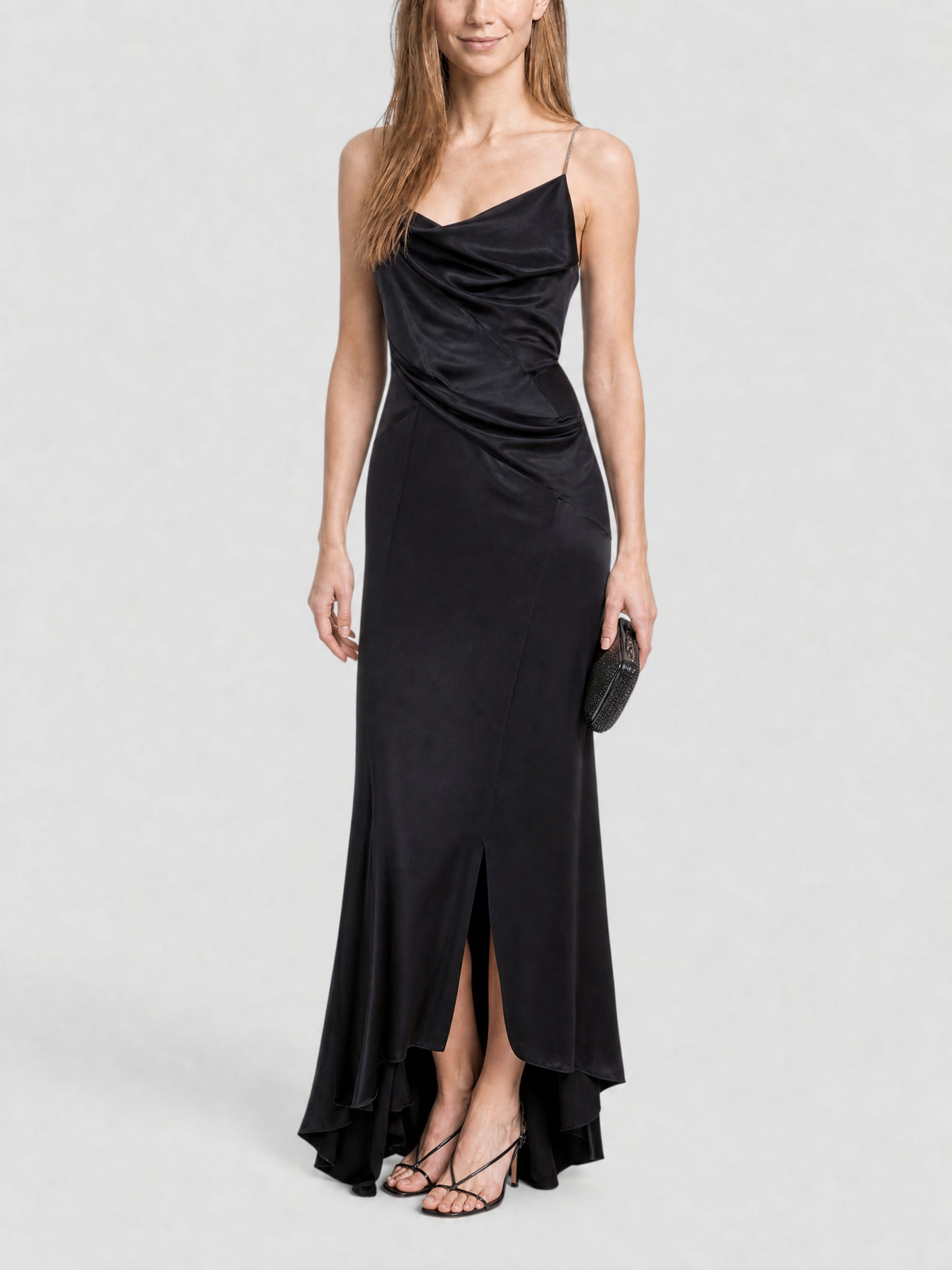 Robe du soir drapée en soie avec cristaux - Black