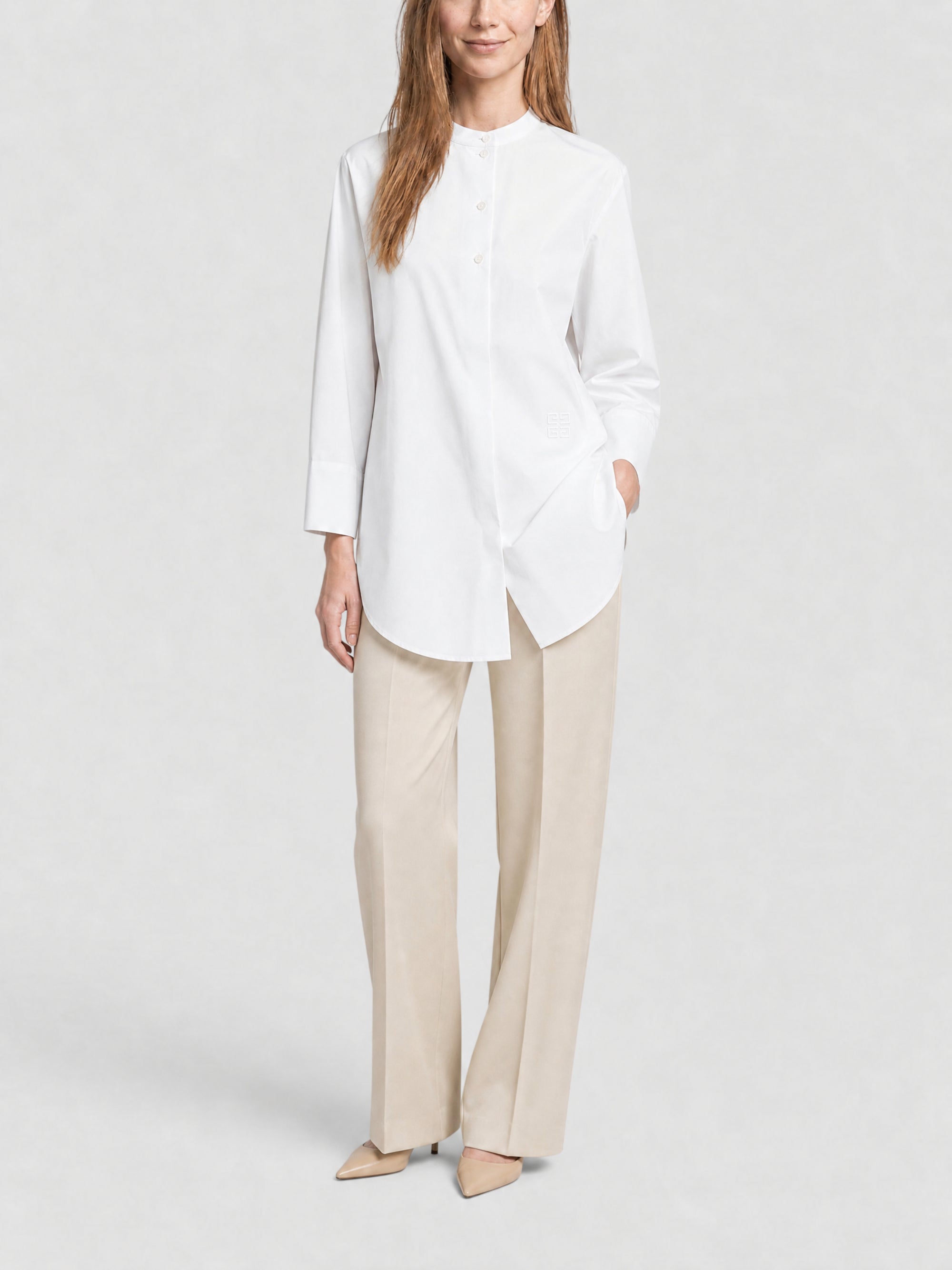 Robe chemise col Mao en popeline à détail 4G - White