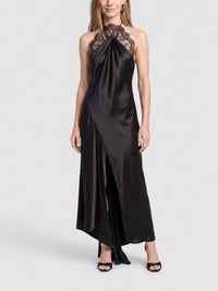 Robe du soir en soie avec dentelle - Black