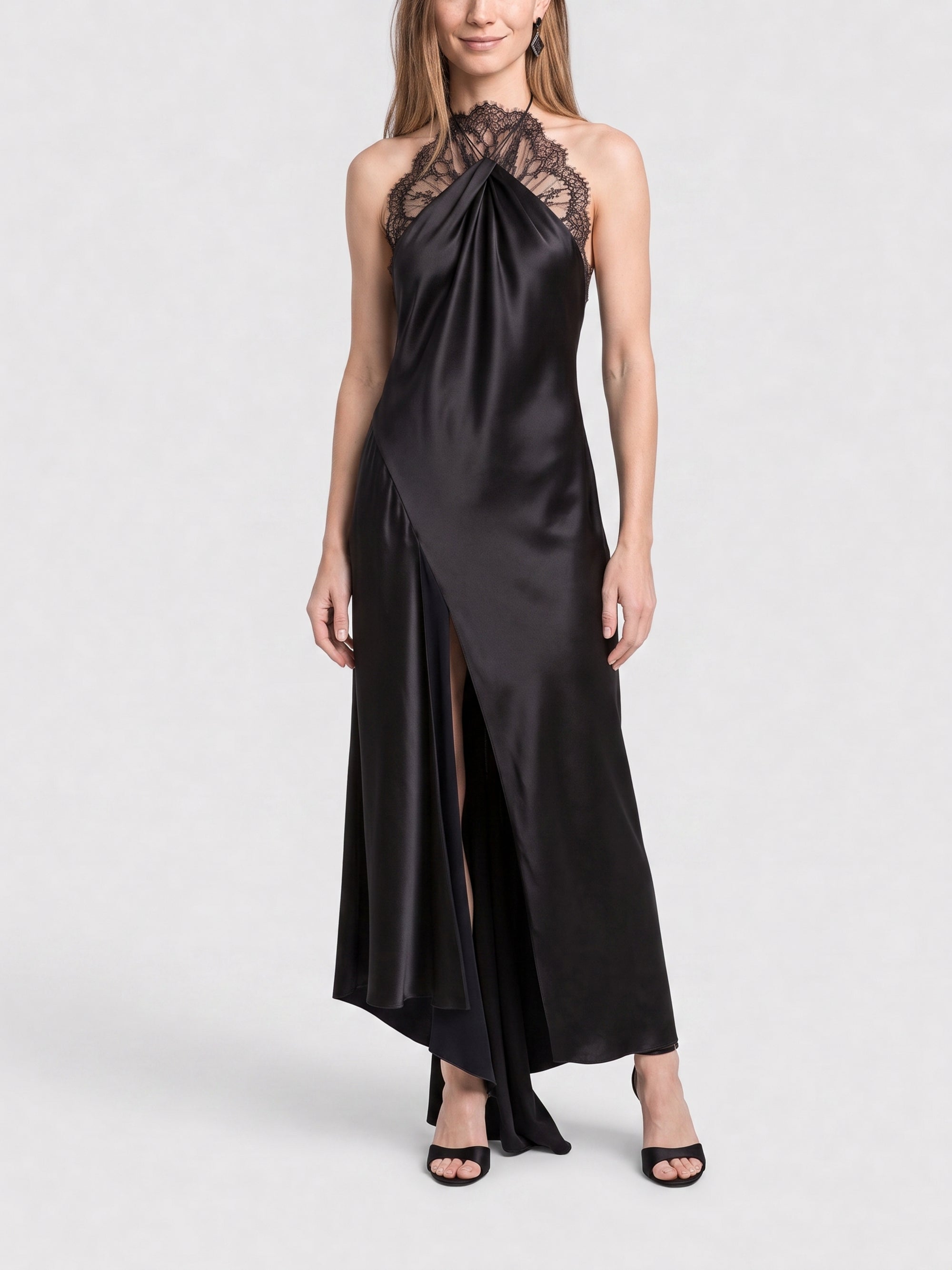 Robe du soir en soie avec dentelle - Black