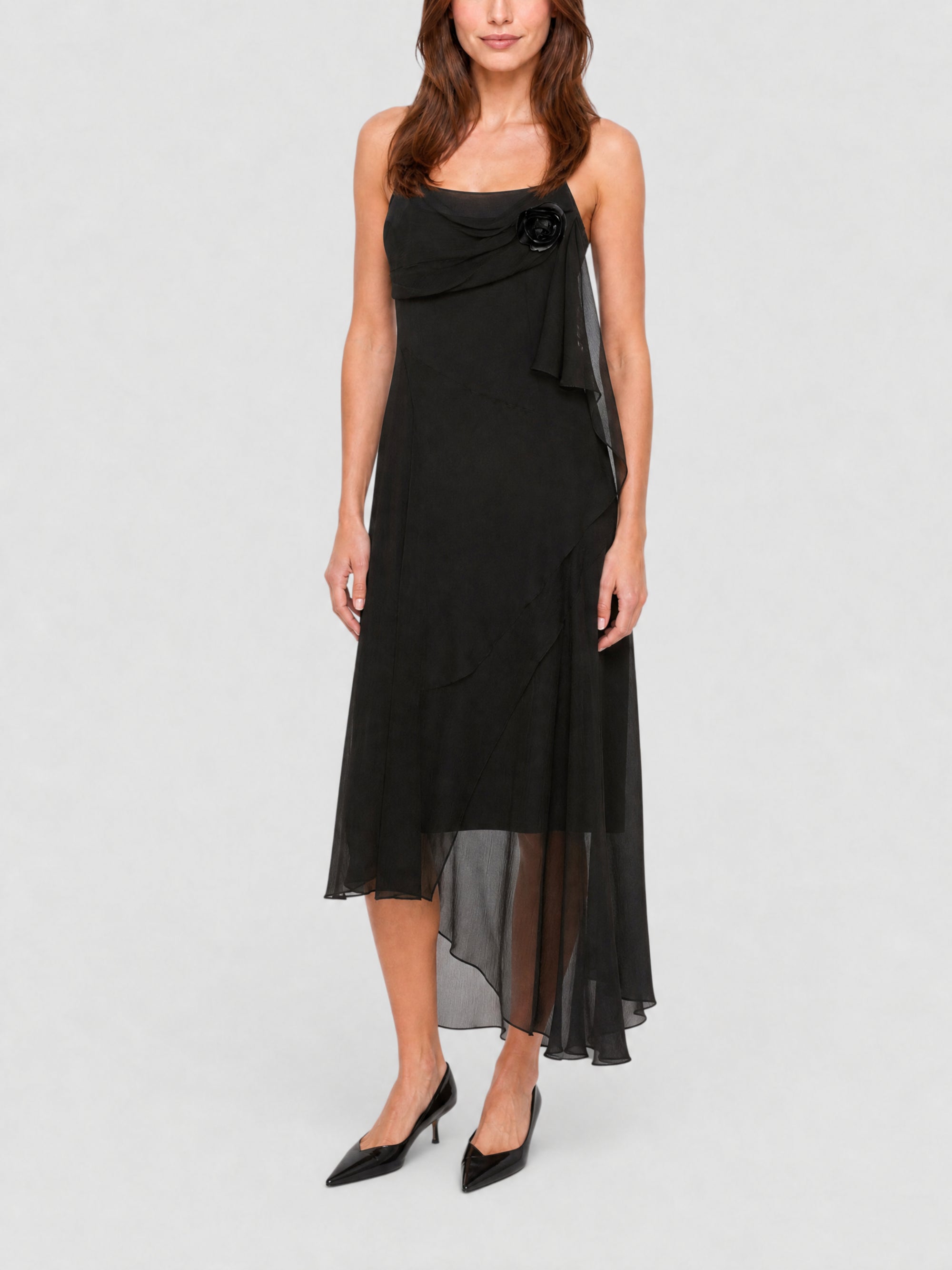 Robe à fleurs en soie - Black