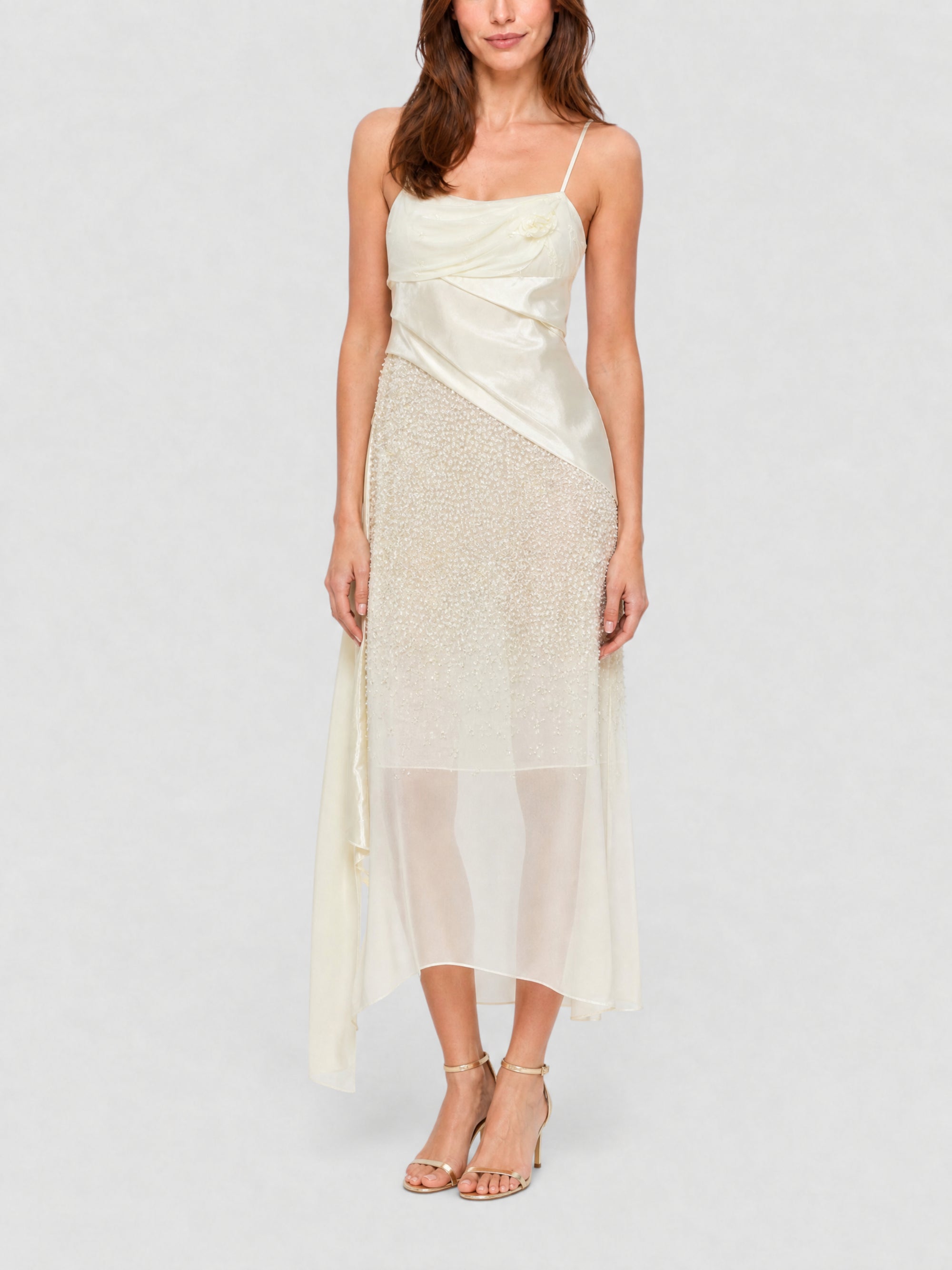 Robe à bretelles en soie brodée de fleurs - Butter