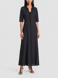 Robe en soie et lin avec détail 4G - Black