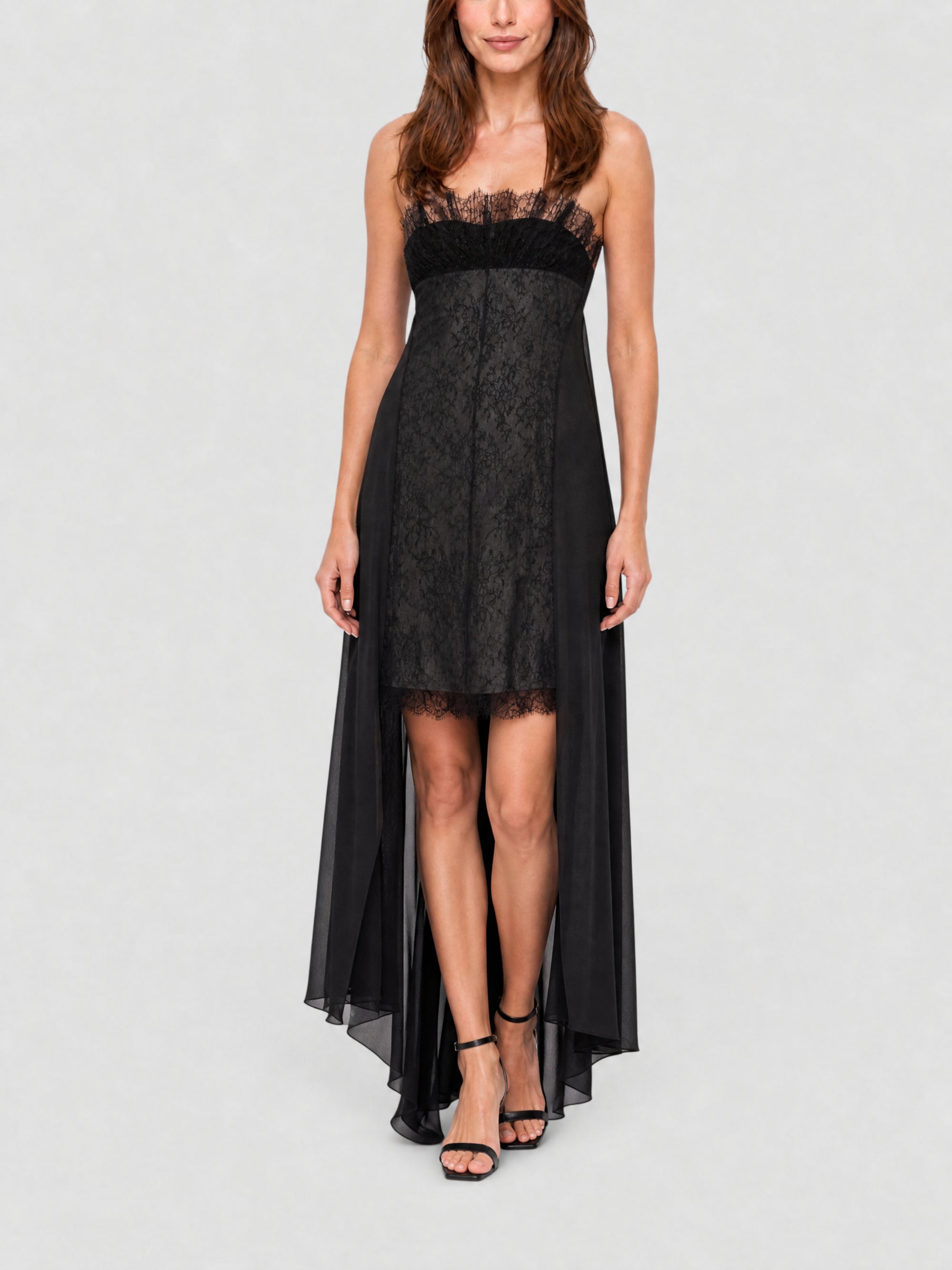 Robe bustier en mousseline de soie avec dentelle - Black