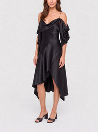 Robe drapée asymétrique en soie - Black